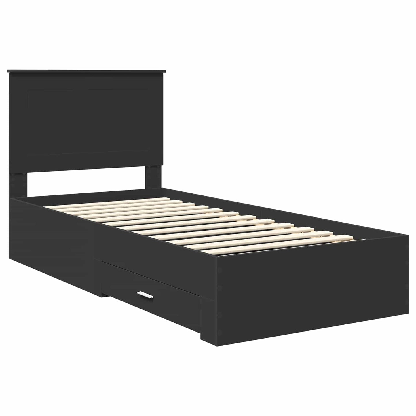 Bedframe met lade Zwart en Zilver 100 x 200 cm Bewerkt hout is nu te koop bij PeponiXL, paradijselijk wonen!