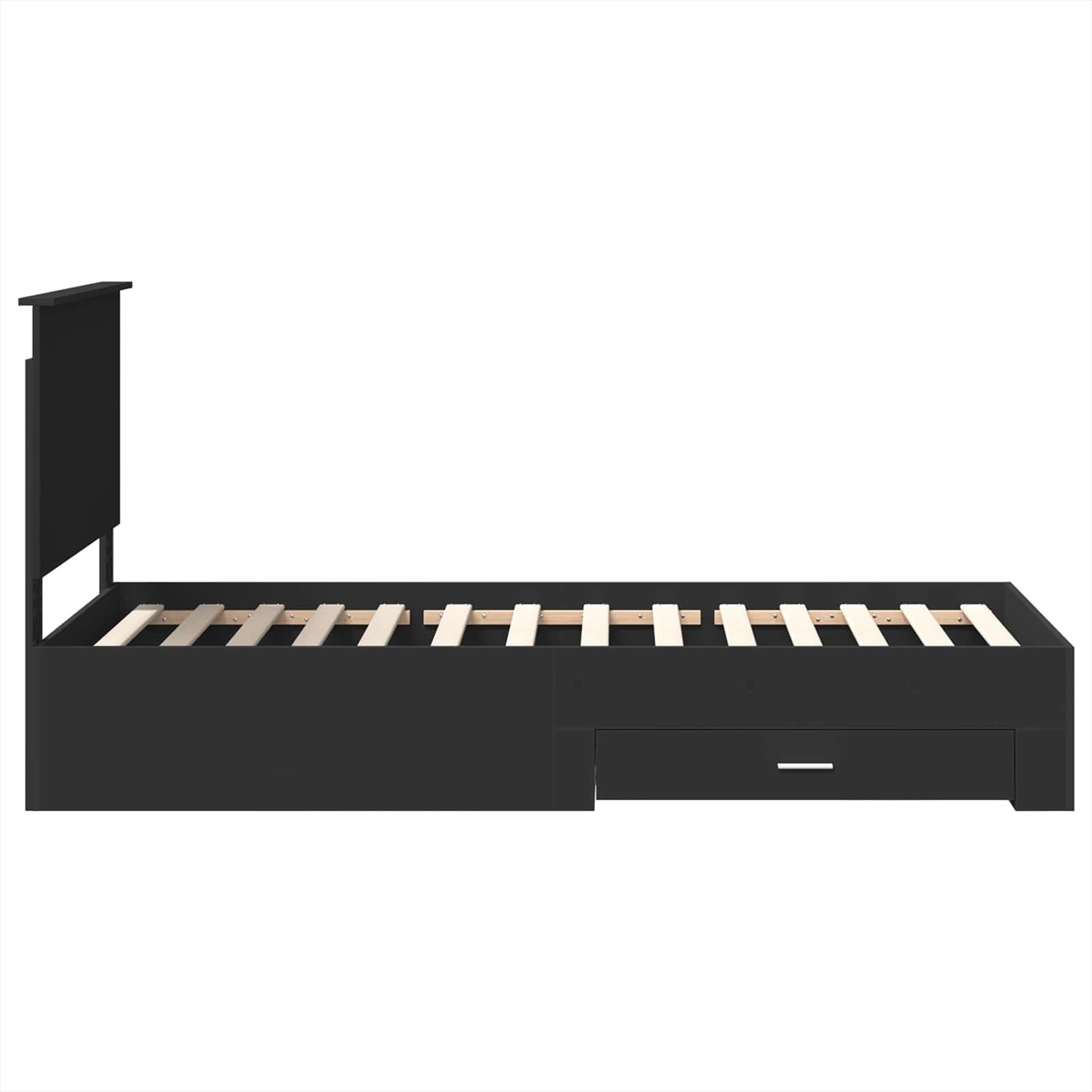 Bedframe met lade Zwart en Zilver 100 x 200 cm Bewerkt hout is nu te koop bij PeponiXL, paradijselijk wonen!