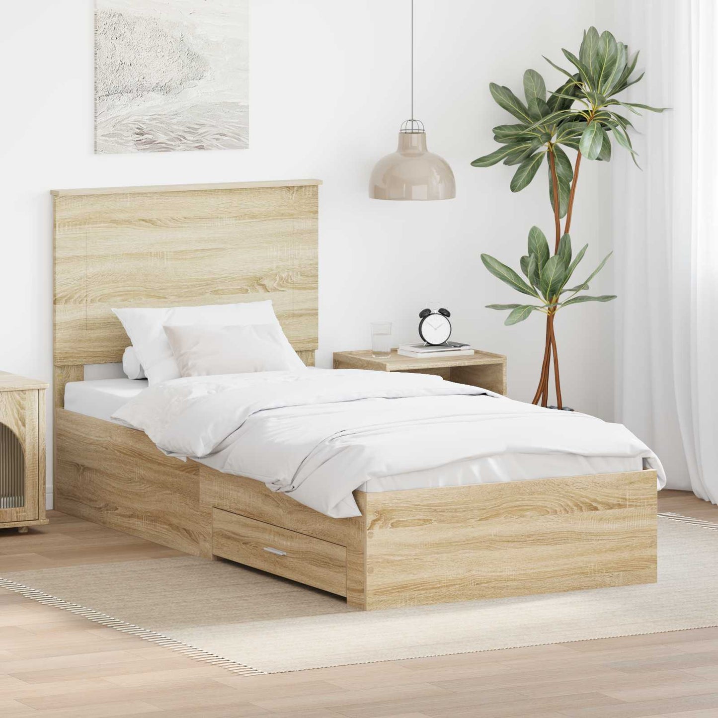 Bedframe met hoofdeinde Sonoma Eiken 100 x 200 cm Bewerkt hout is nu te koop bij PeponiXL, paradijselijk wonen!