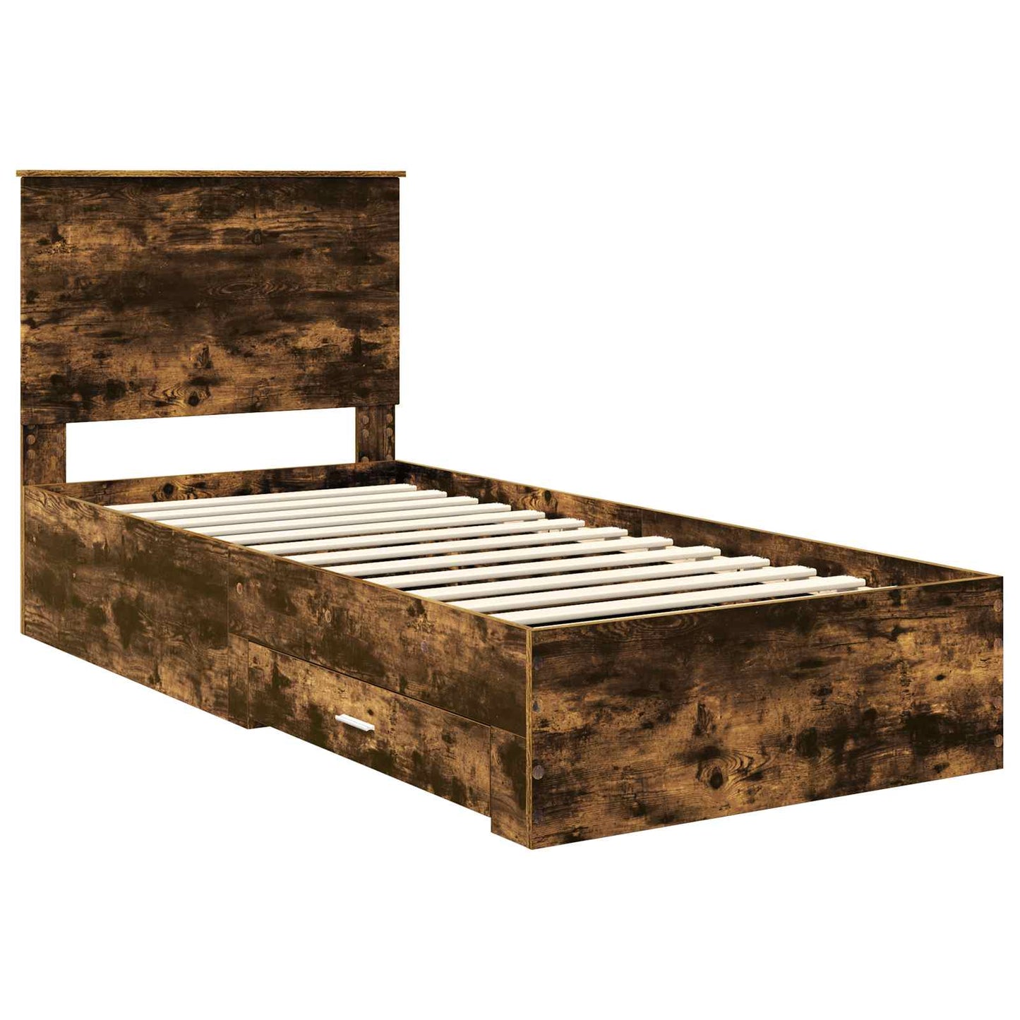 Bedframe met hoofdeinde Gerookt eiken 100 x 200 cm Bewerkt hout is nu te koop bij PeponiXL, paradijselijk wonen!