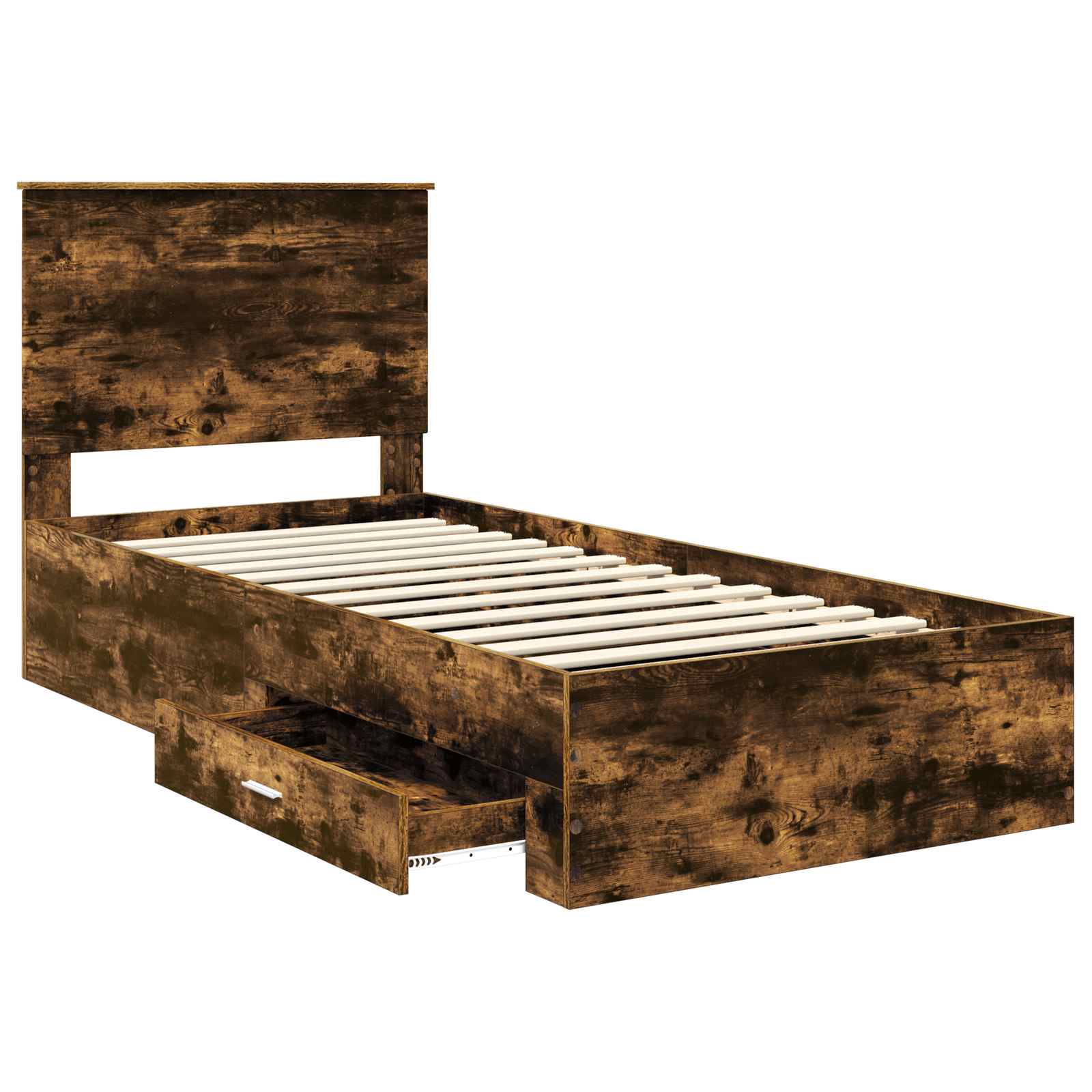 Bedframe met hoofdeinde Gerookt eiken 100 x 200 cm Bewerkt hout is nu te koop bij PeponiXL, paradijselijk wonen!