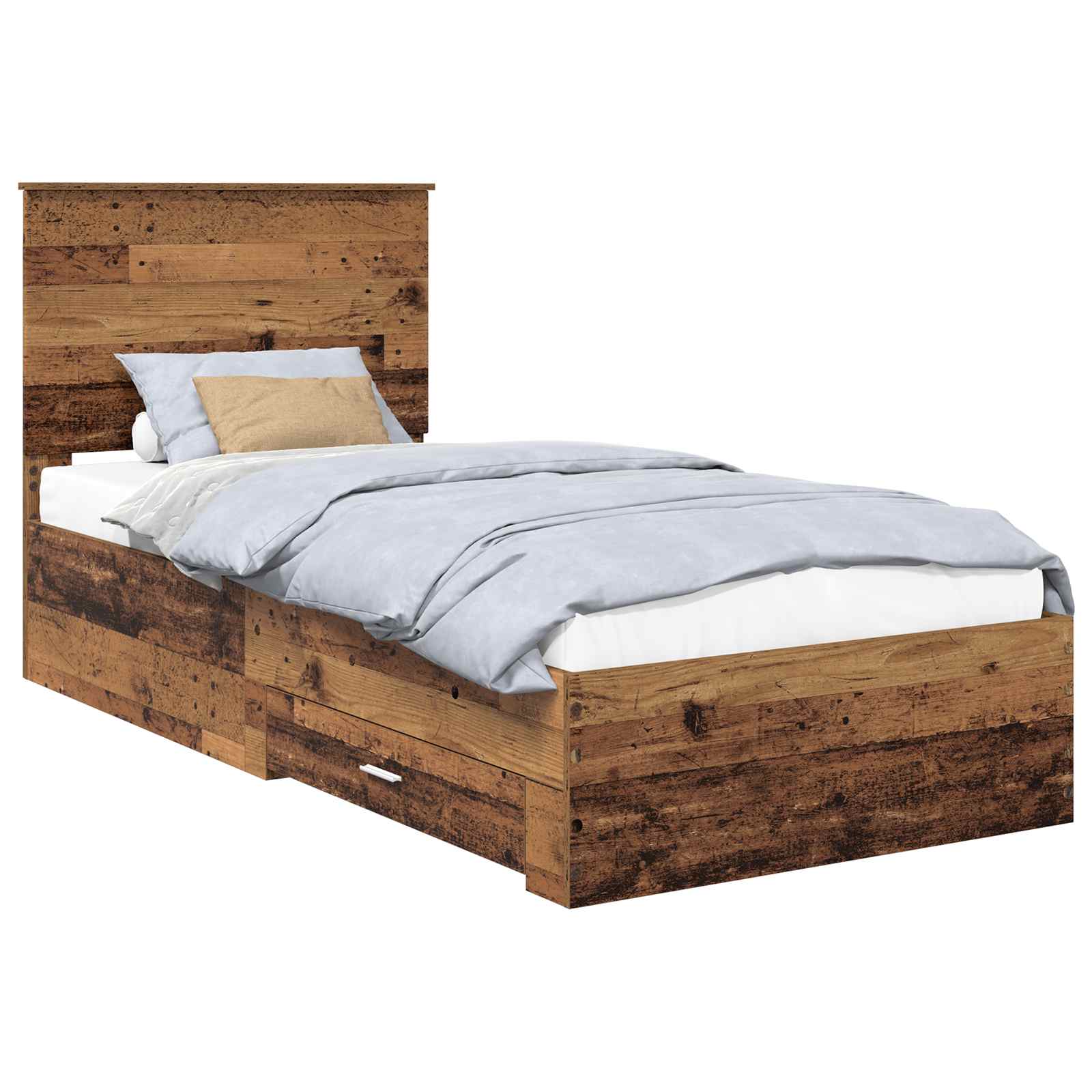 Bedframe met hoofdeinde Oudhout 100 x 200 cm Bewerkt hout is nu te koop bij PeponiXL, paradijselijk wonen!