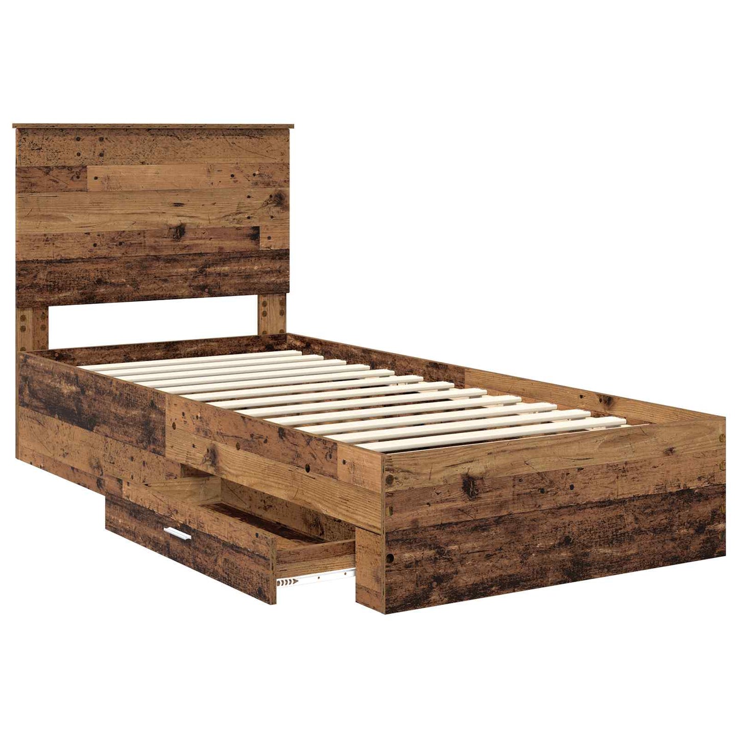Bedframe met hoofdeinde Oudhout 100 x 200 cm Bewerkt hout is nu te koop bij PeponiXL, paradijselijk wonen!