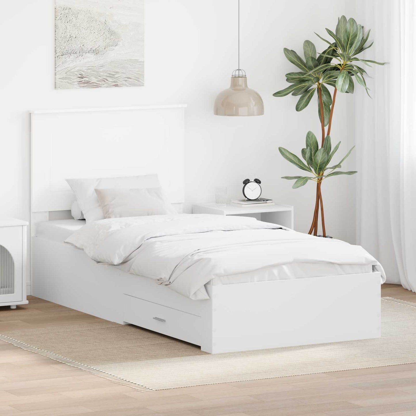 Bedframe met hoofdeinde met lade Wit 90 x 190 cm Bewerkt hout is nu te koop bij PeponiXL, paradijselijk wonen!