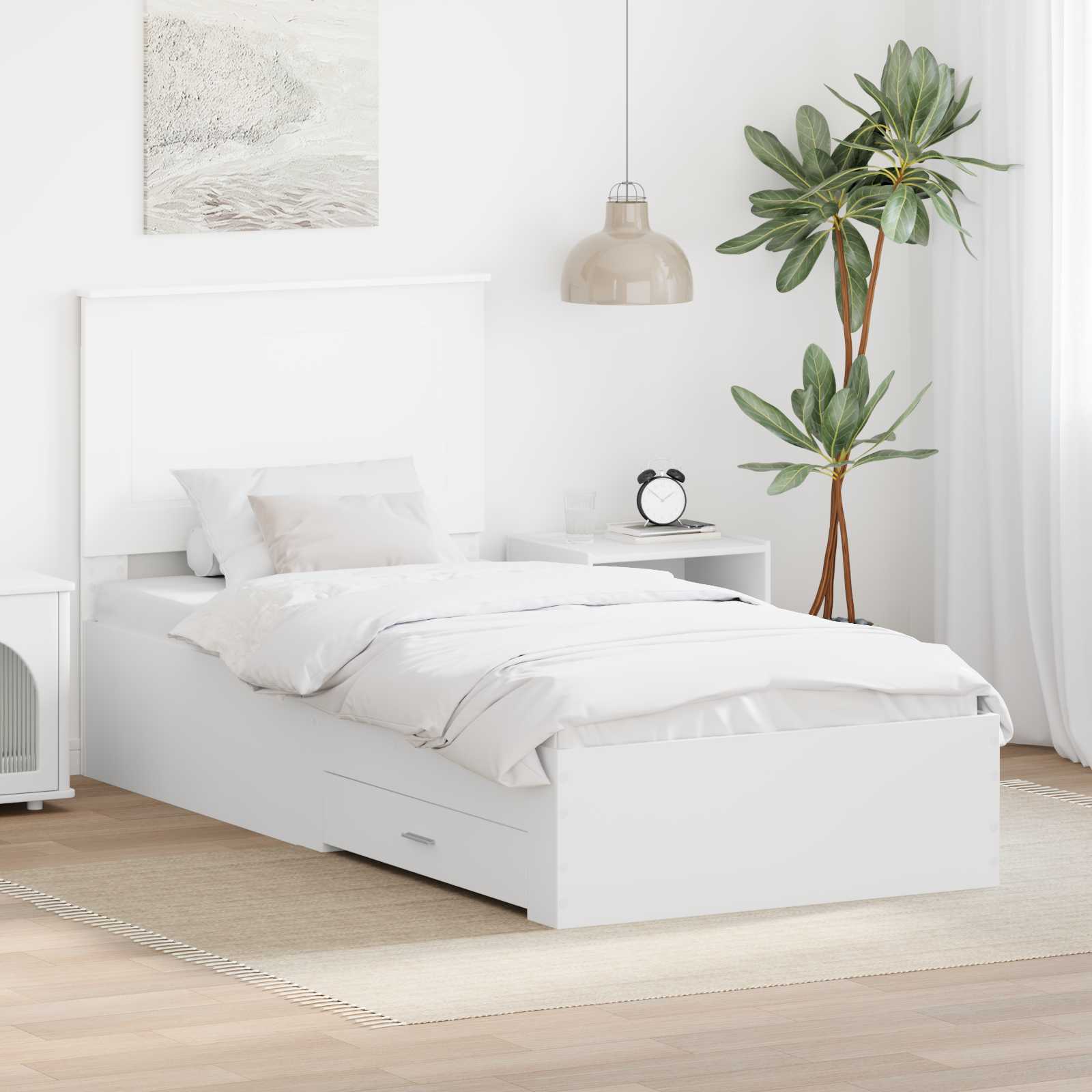 Bedframe met hoofdeinde met lade Wit 90 x 190 cm Bewerkt hout is nu te koop bij PeponiXL, paradijselijk wonen!