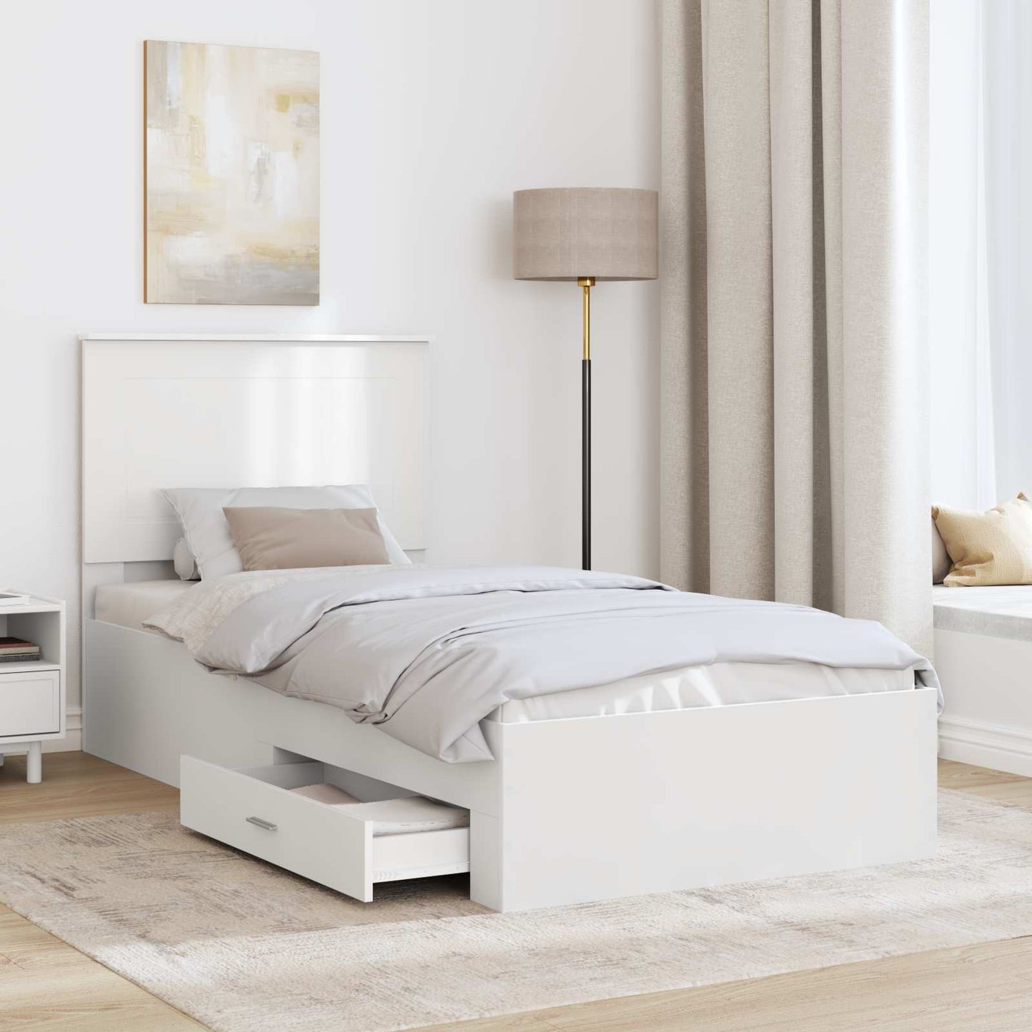Bedframe met hoofdeinde met lade Wit 90 x 190 cm Bewerkt hout is nu te koop bij PeponiXL, paradijselijk wonen!