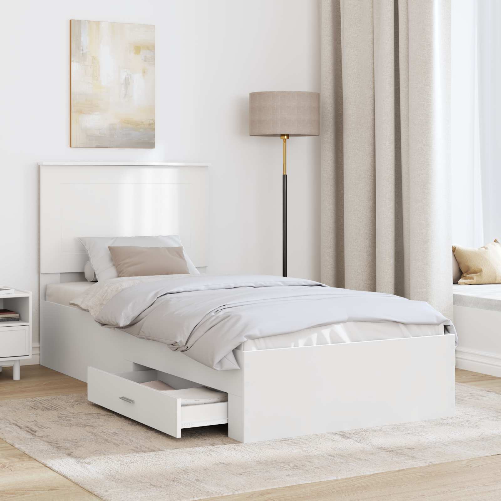Bedframe met hoofdeinde met lade Wit 90 x 190 cm Bewerkt hout is nu te koop bij PeponiXL, paradijselijk wonen!