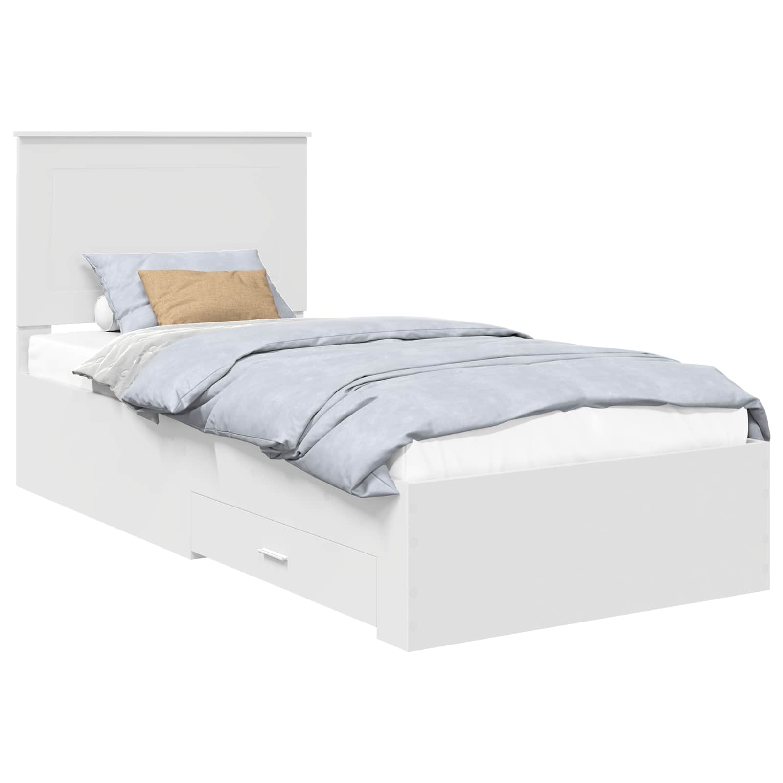 Bedframe met hoofdeinde met lade Wit 90 x 190 cm Bewerkt hout is nu te koop bij PeponiXL, paradijselijk wonen!