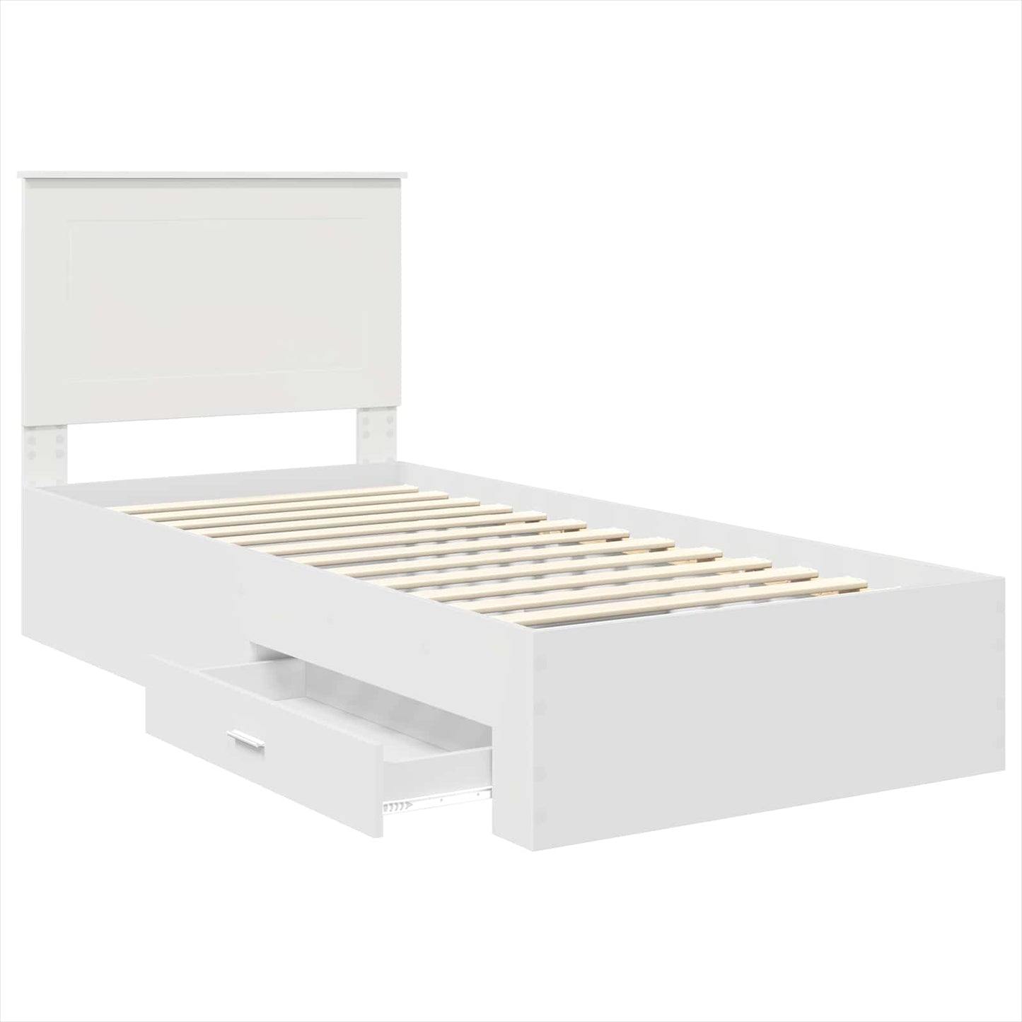 Bedframe met hoofdeinde met lade Wit 90 x 190 cm Bewerkt hout is nu te koop bij PeponiXL, paradijselijk wonen!