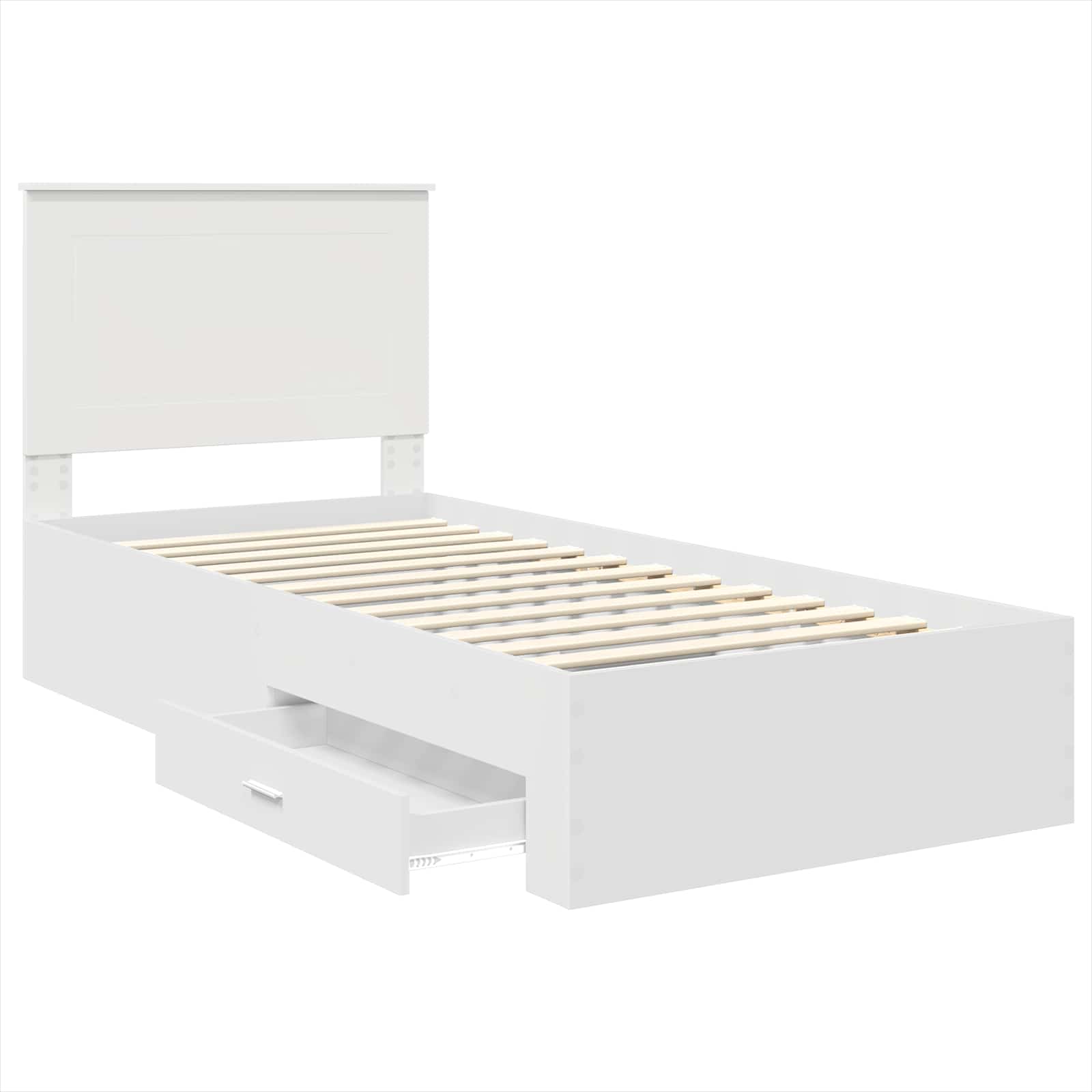 Bedframe met hoofdeinde met lade Wit 90 x 190 cm Bewerkt hout is nu te koop bij PeponiXL, paradijselijk wonen!