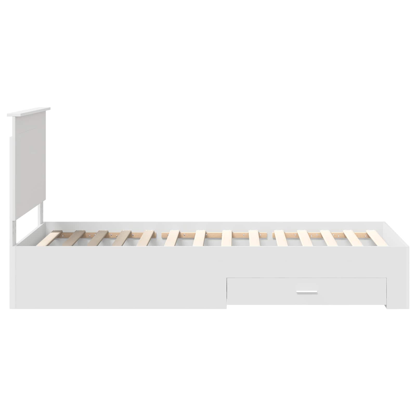 Bedframe met hoofdeinde met lade Wit 90 x 190 cm Bewerkt hout is nu te koop bij PeponiXL, paradijselijk wonen!