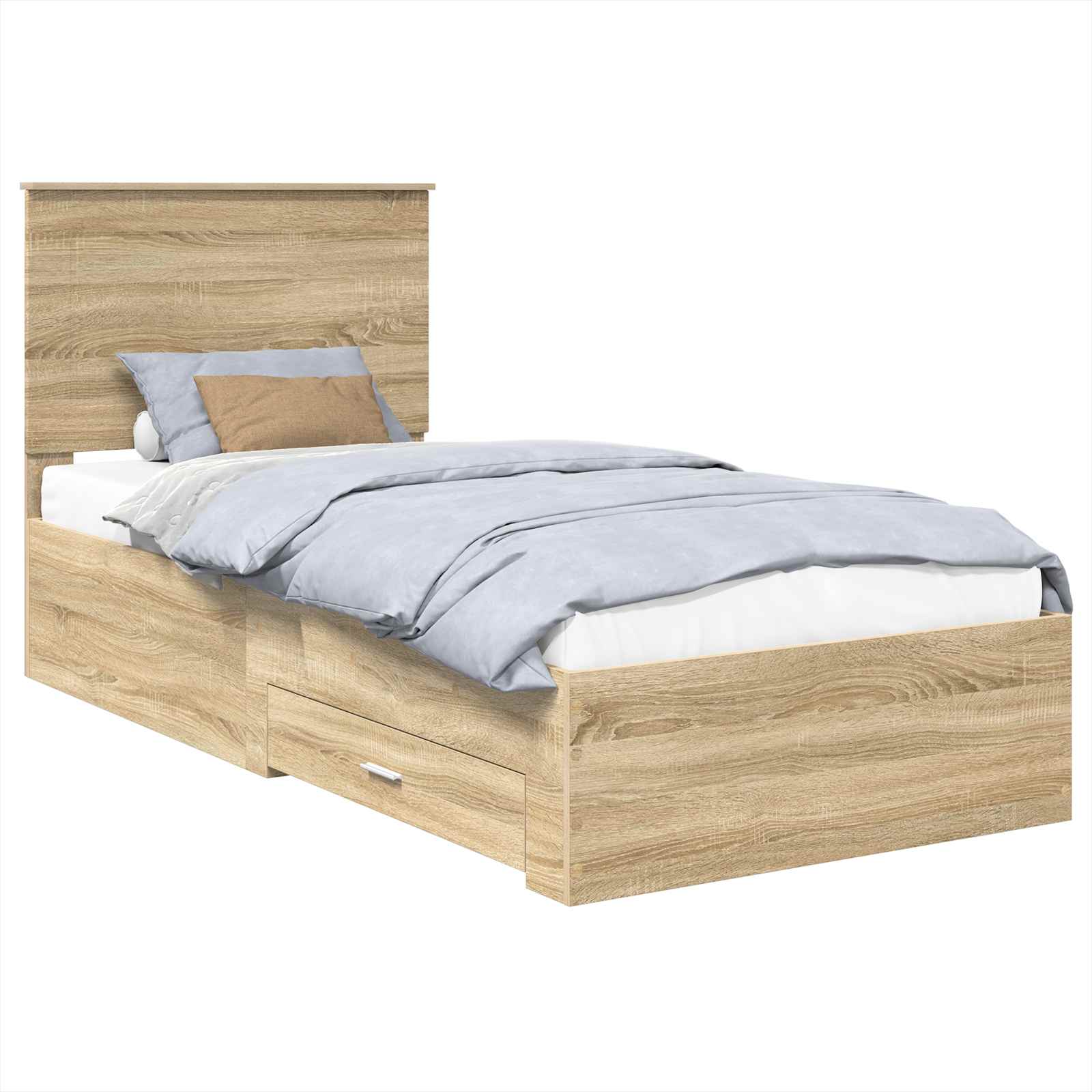 Bedframe met hoofdeinde Sonoma Eiken 90 x 190 cm Bewerkt hout is nu te koop bij PeponiXL, paradijselijk wonen!