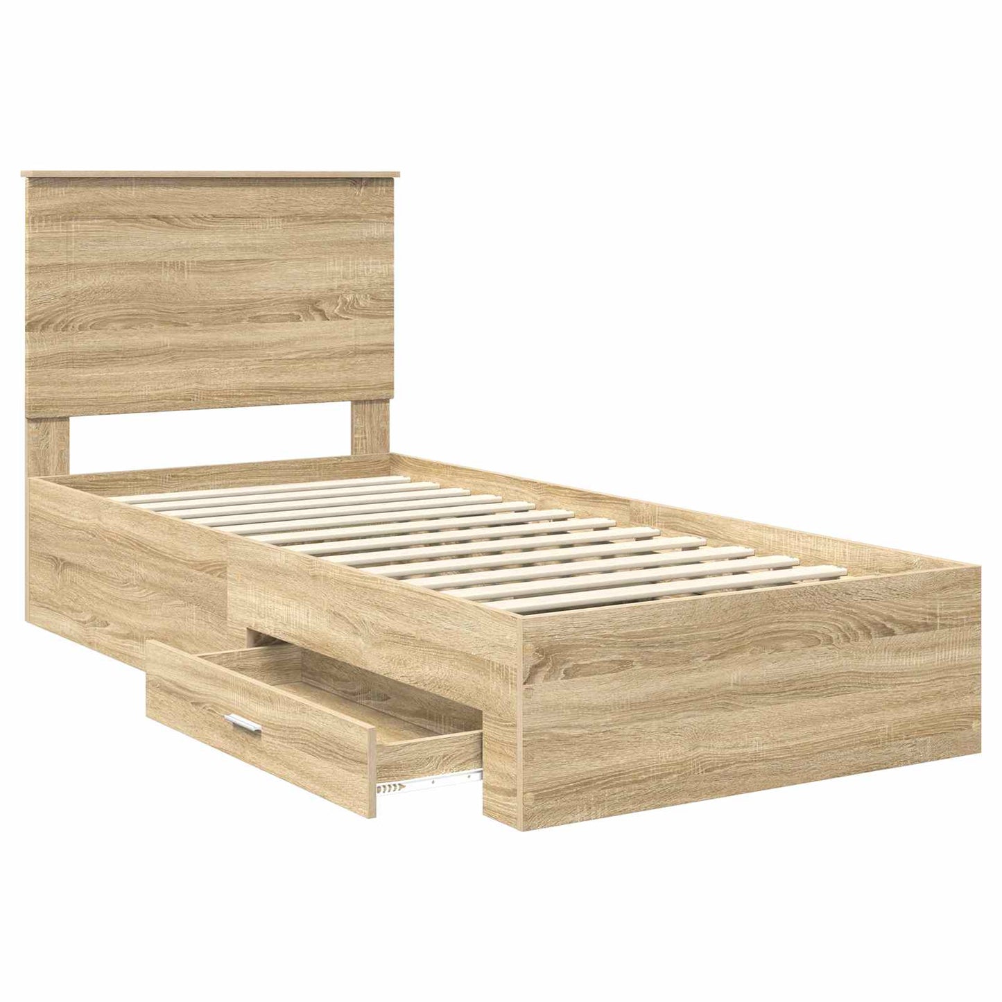 Bedframe met hoofdeinde Sonoma Eiken 90 x 190 cm Bewerkt hout is nu te koop bij PeponiXL, paradijselijk wonen!