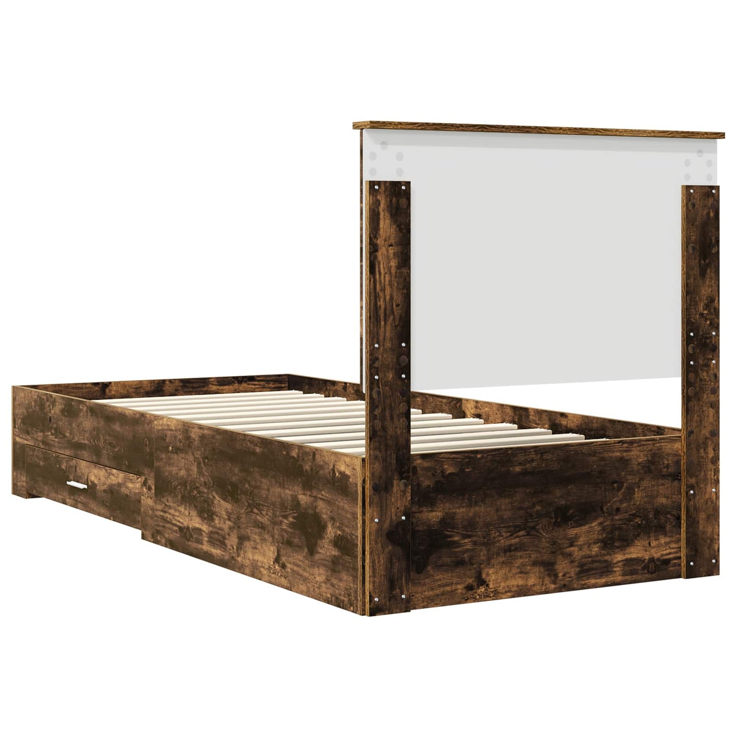 Bedframe met hoofdeinde Gerookt eiken 90 x 190 cm Bewerkt hout is nu te koop bij PeponiXL, paradijselijk wonen!
