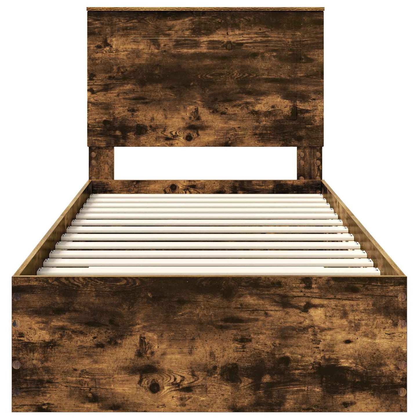 Bedframe met hoofdeinde Gerookt eiken 90 x 190 cm Bewerkt hout is nu te koop bij PeponiXL, paradijselijk wonen!