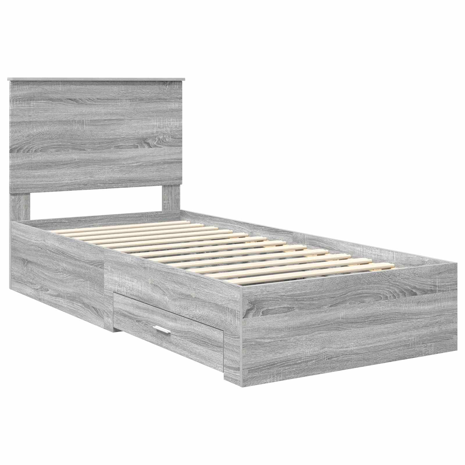 Bedframe met hoofdeinde Grijs Sonoma 90 x 190 cm Bewerkt hout is nu te koop bij PeponiXL, paradijselijk wonen!