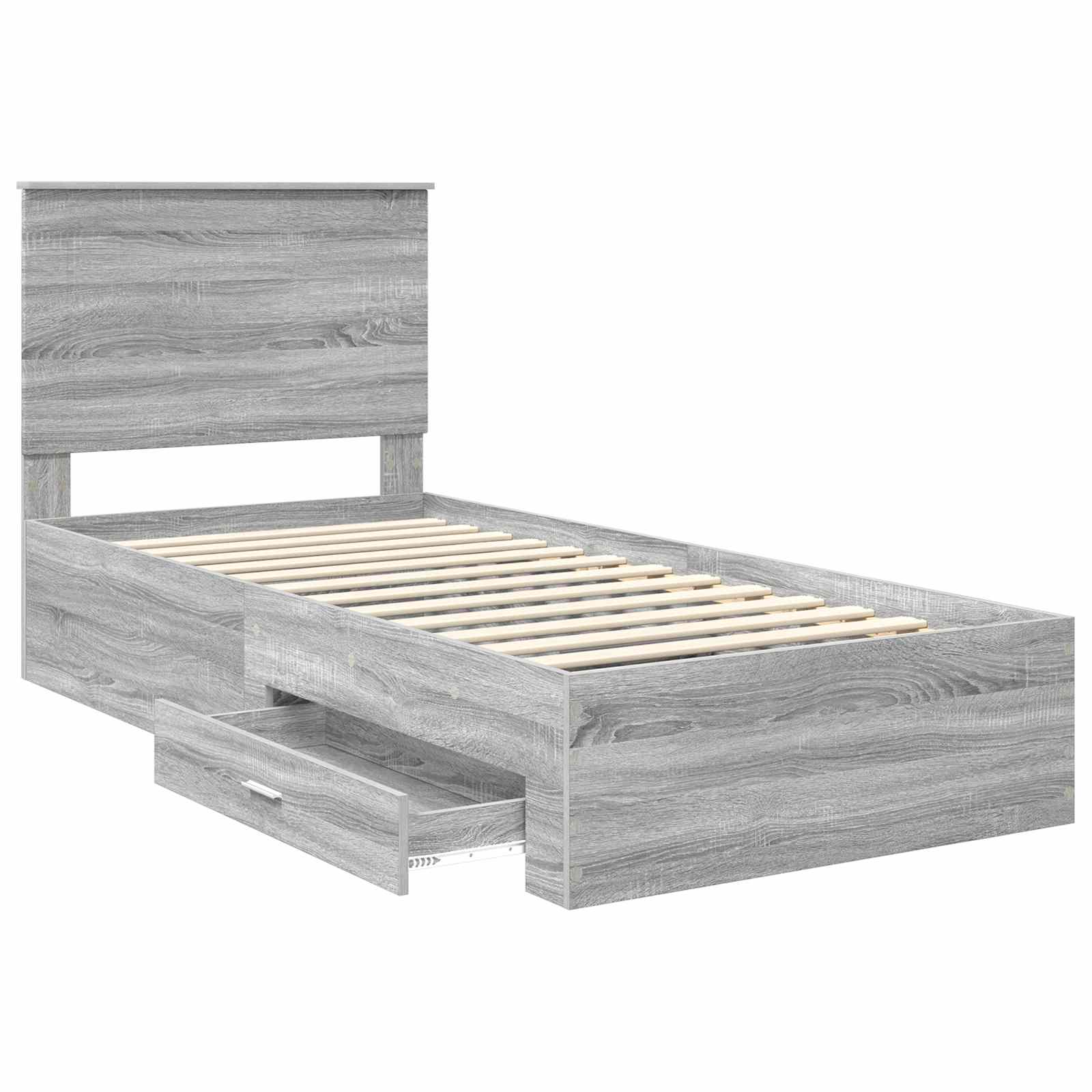 Bedframe met hoofdeinde Grijs Sonoma 90 x 190 cm Bewerkt hout is nu te koop bij PeponiXL, paradijselijk wonen!