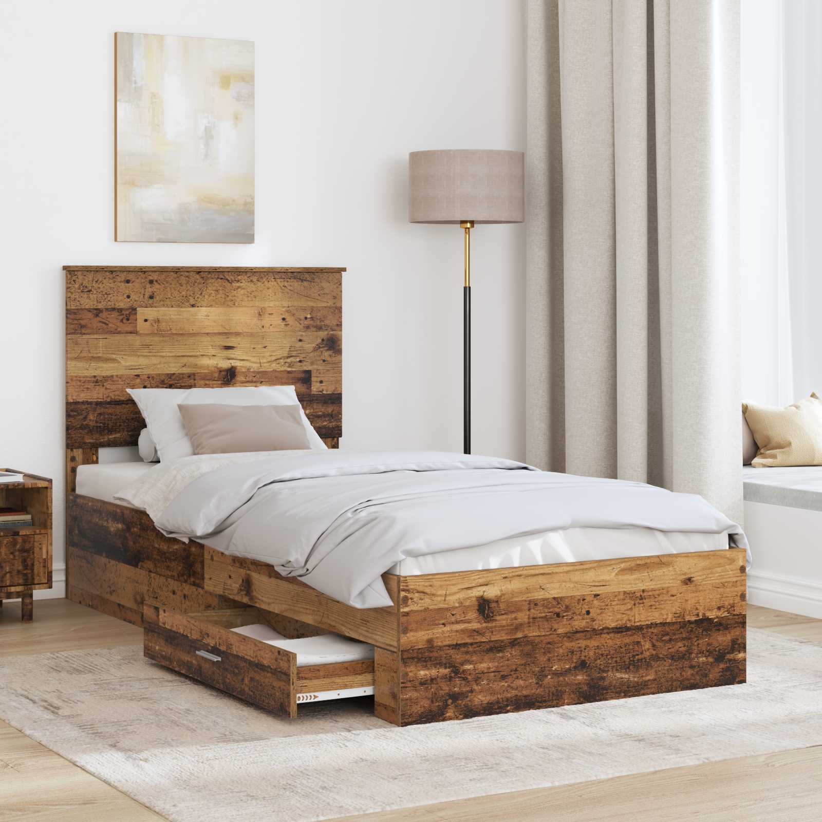 Bedframe met hoofdeinde Oudhout 90 x 190 cm Bewerkt hout is nu te koop bij PeponiXL, paradijselijk wonen!