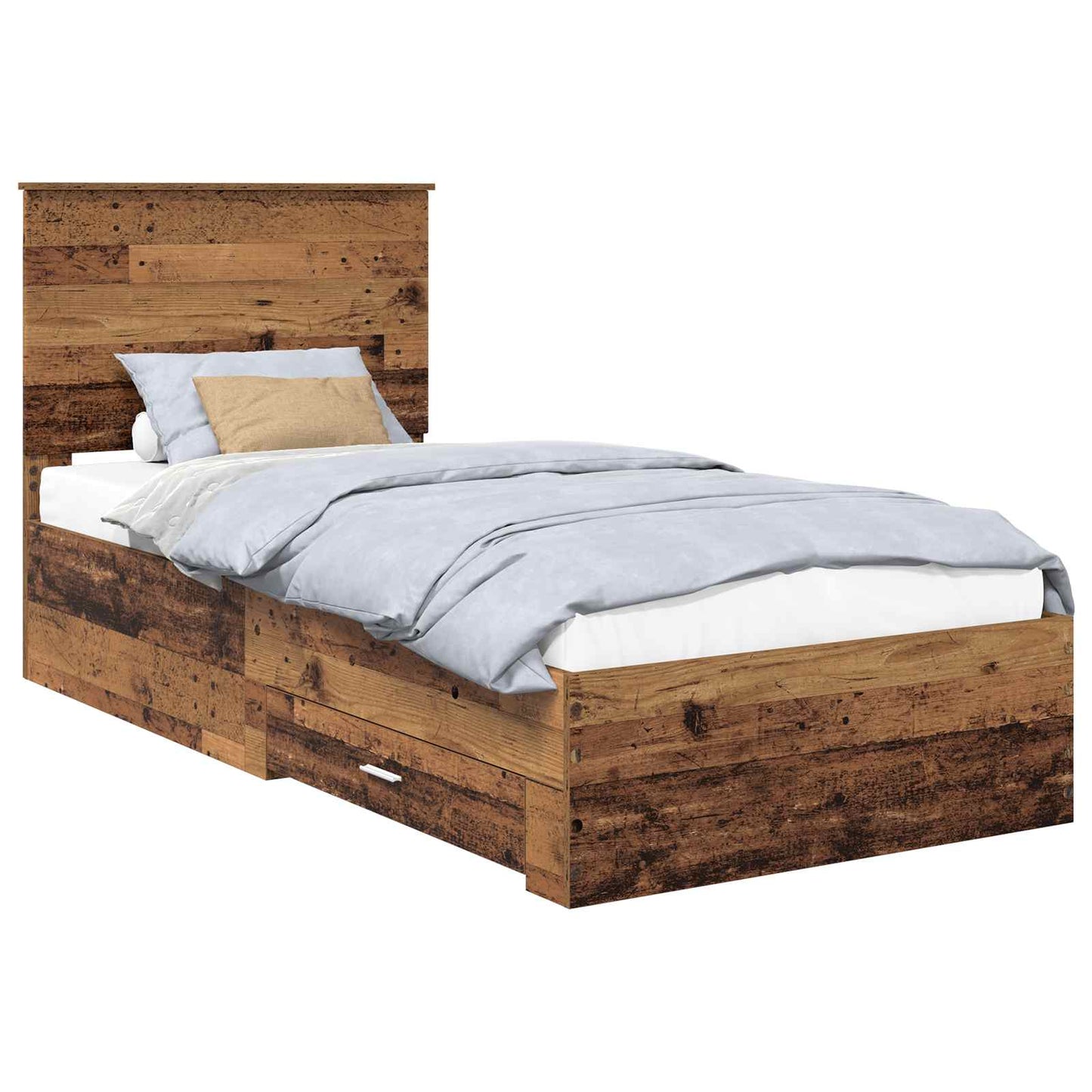 Bedframe met hoofdeinde Oudhout 90 x 190 cm Bewerkt hout is nu te koop bij PeponiXL, paradijselijk wonen!