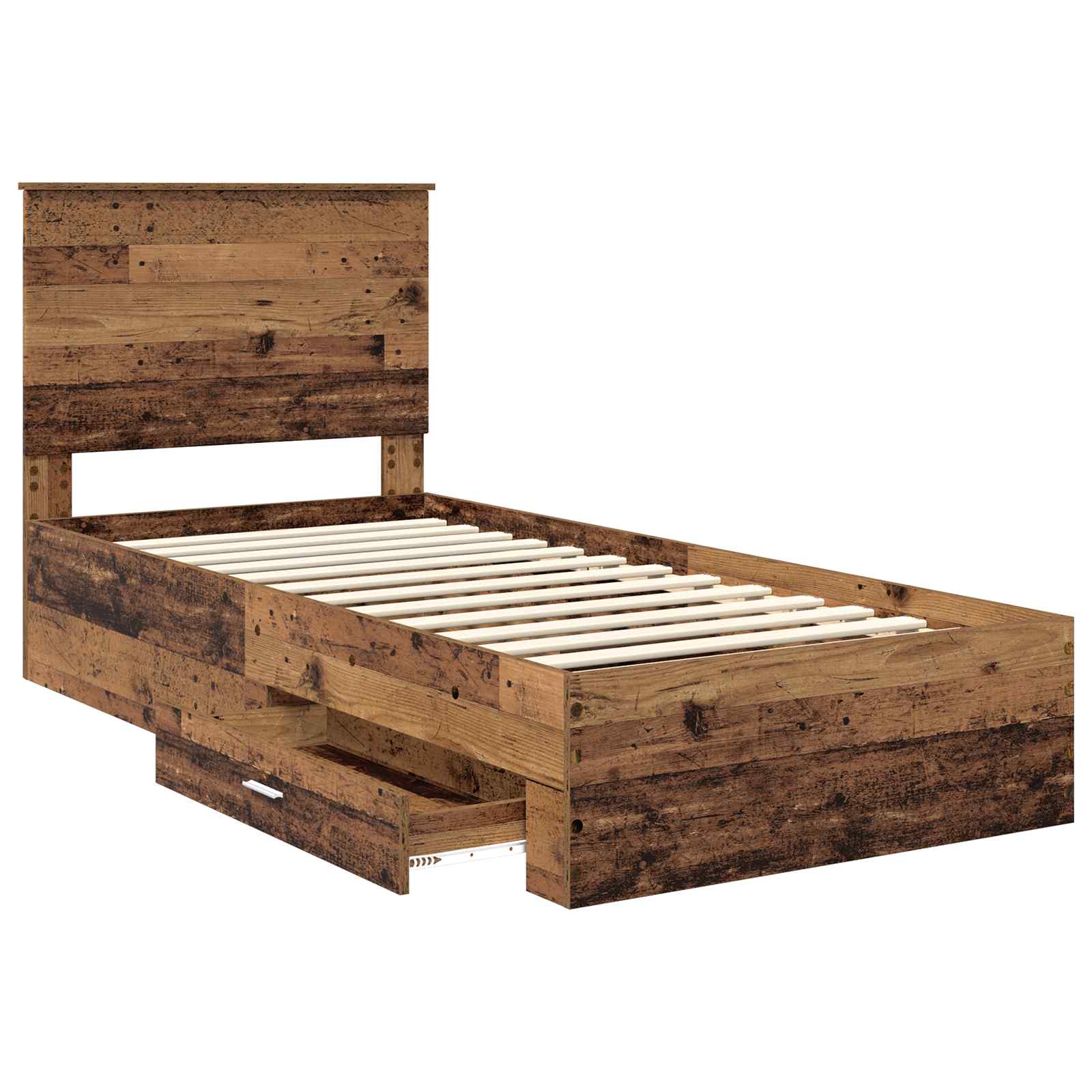Bedframe met hoofdeinde Oudhout 90 x 190 cm Bewerkt hout is nu te koop bij PeponiXL, paradijselijk wonen!