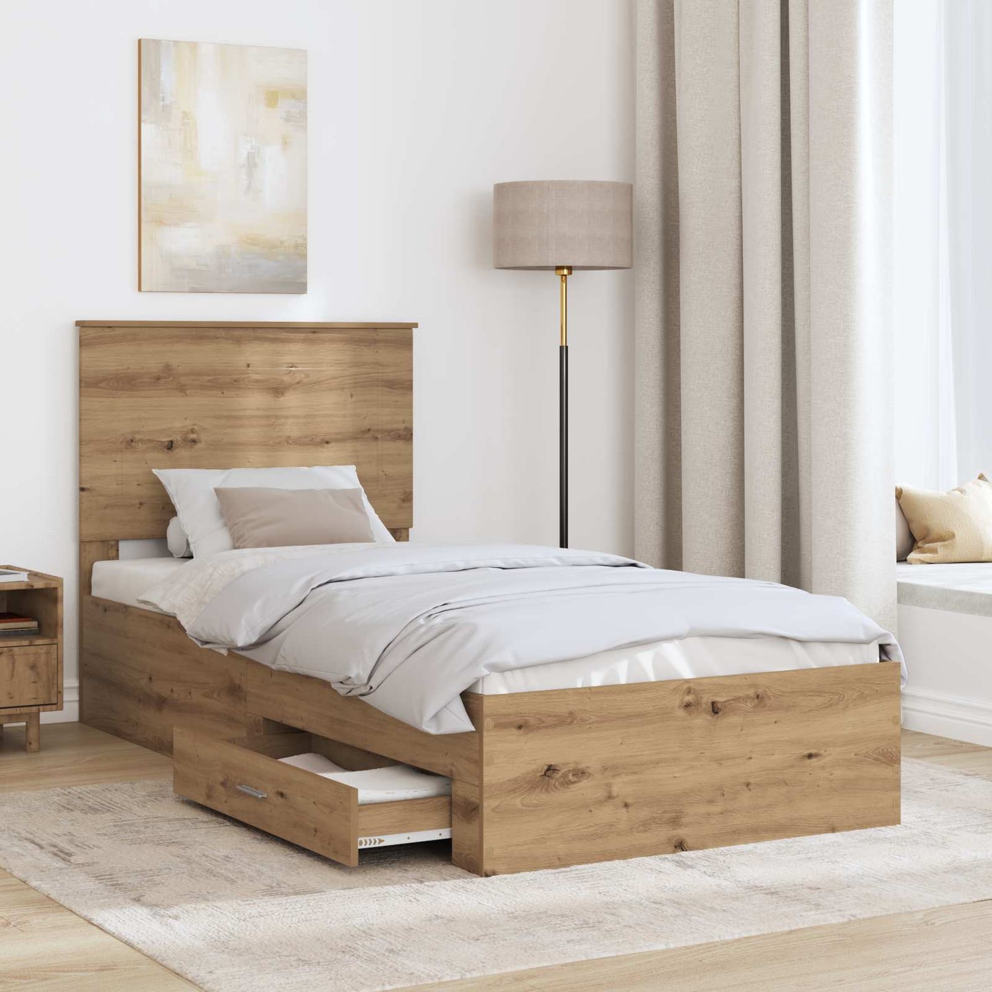 Bedframe met hoofdeinde Artisan Eiken 90 x 190 cm Bewerkt hout is nu te koop bij PeponiXL, paradijselijk wonen!