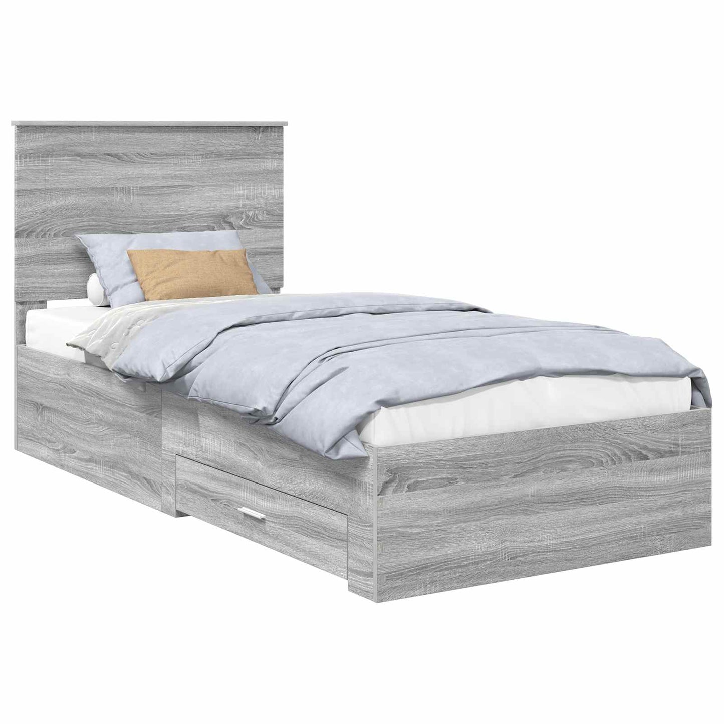 Bedframe met hoofdeinde Grijs Sonoma 90 x 200 cm Bewerkt hout is nu te koop bij PeponiXL, paradijselijk wonen!