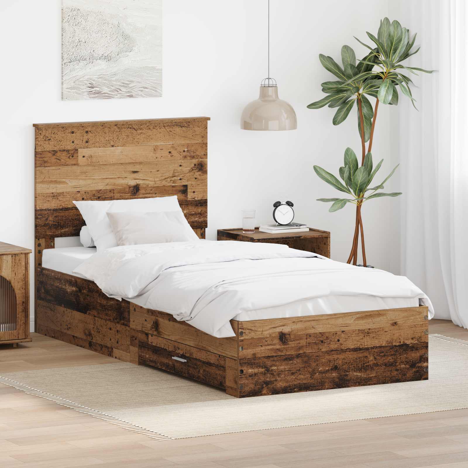 Bedframe met hoofdeinde Oudhout 90 x 200 cm Bewerkt hout is nu te koop bij PeponiXL, paradijselijk wonen!