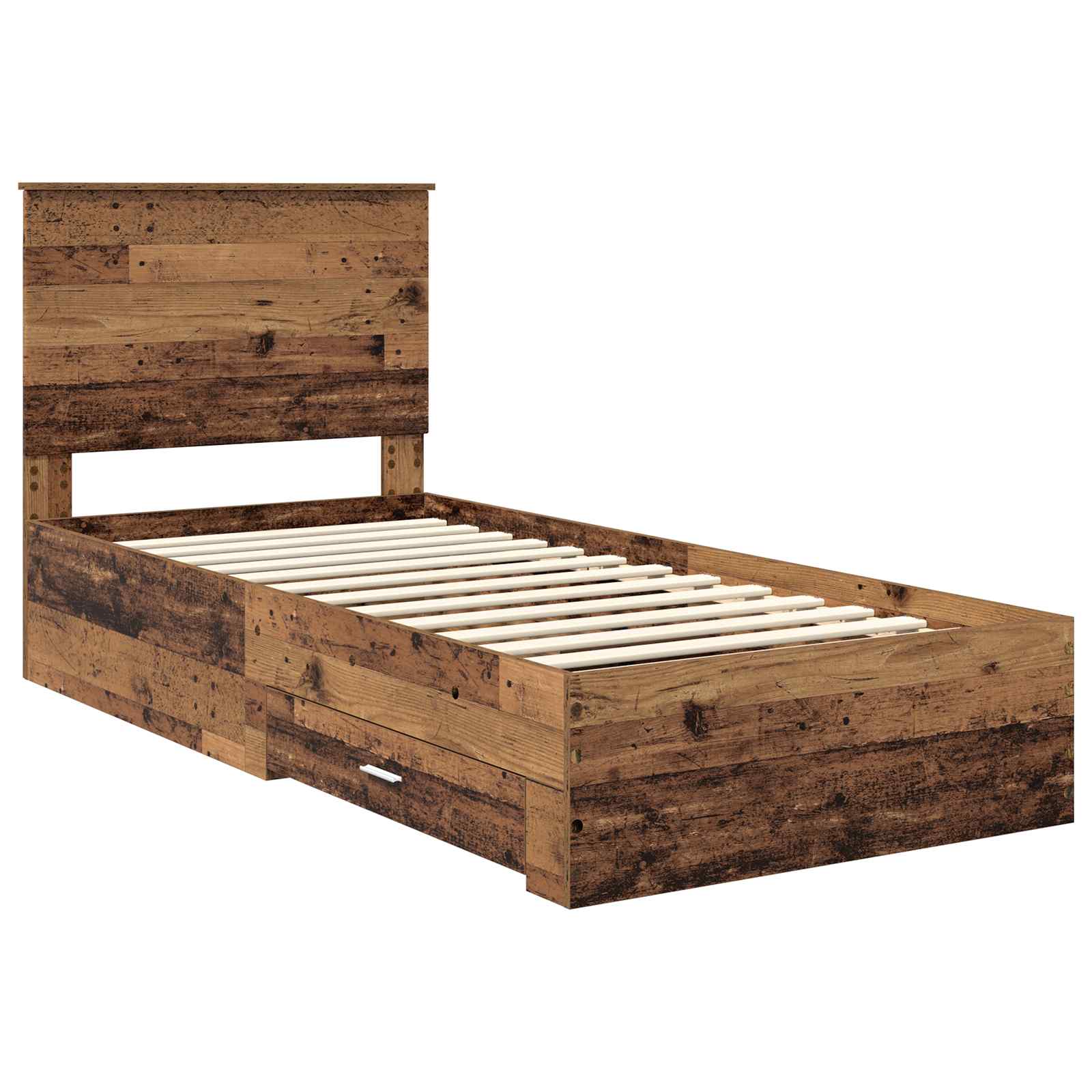 Bedframe met hoofdeinde Oudhout 90 x 200 cm Bewerkt hout is nu te koop bij PeponiXL, paradijselijk wonen!