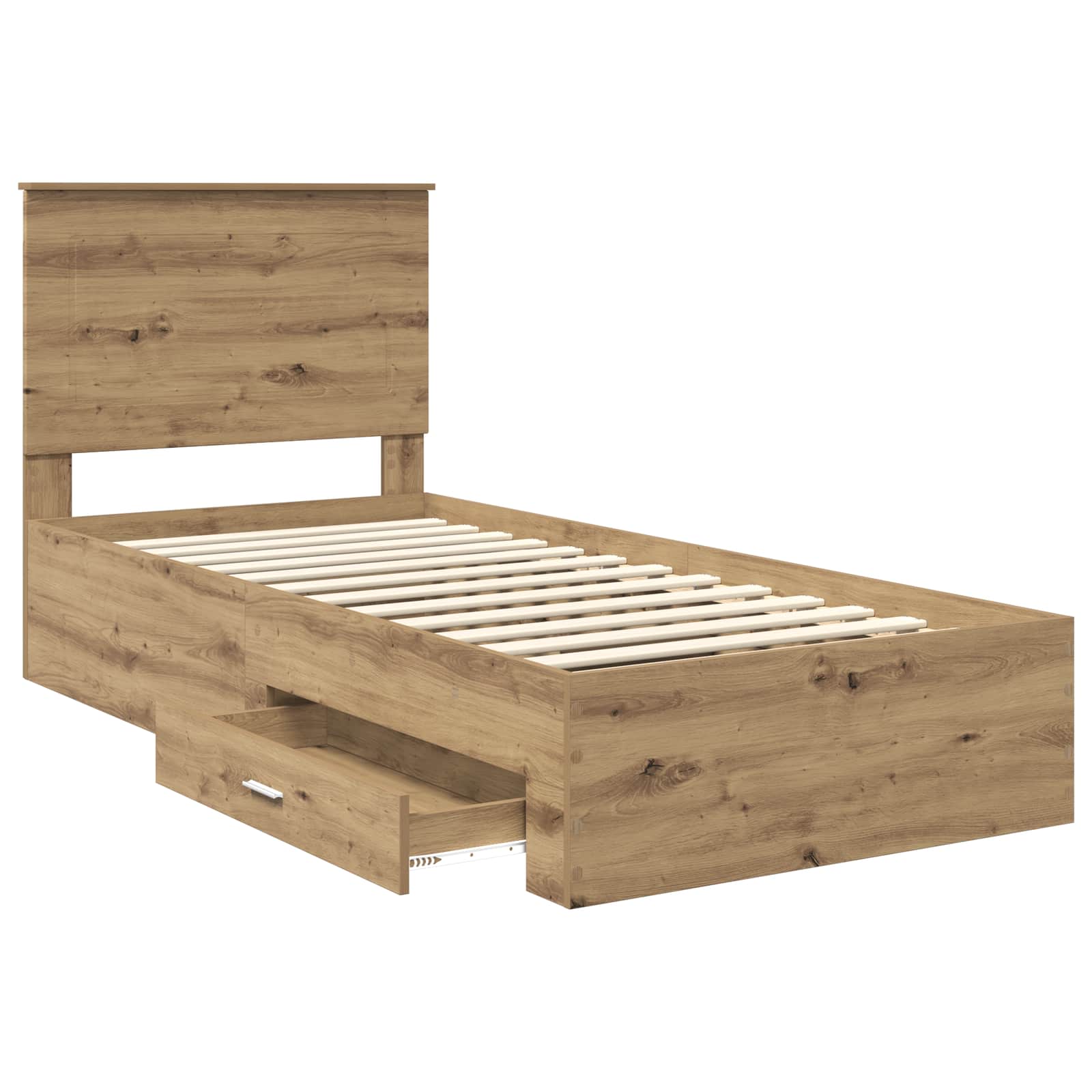 Bedframe met hoofdeinde Artisan Eiken 90 x 200 cm Bewerkt hout is nu te koop bij PeponiXL, paradijselijk wonen!