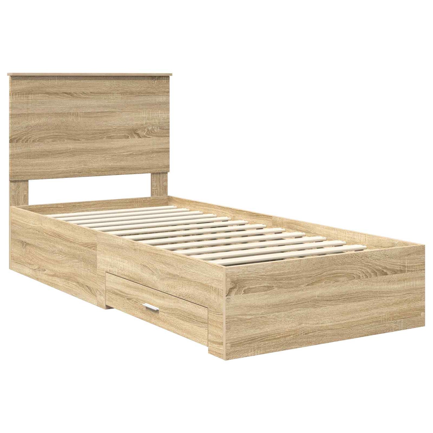Bedframe Sonoma Eiken en Zilver 75 x 190 cm Bewerkt hout is nu te koop bij PeponiXL, paradijselijk wonen!