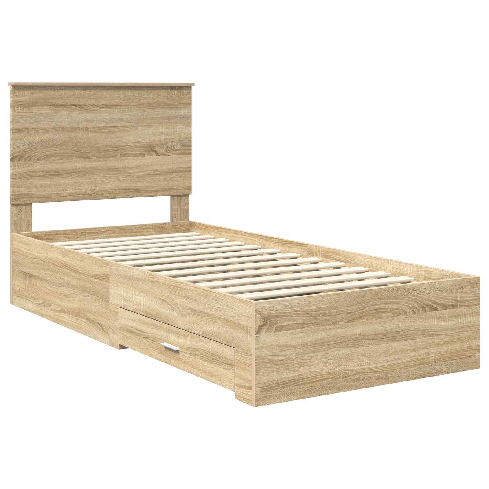 Bedframe Sonoma Eiken en Zilver 75 x 190 cm Bewerkt hout is nu te koop bij PeponiXL, paradijselijk wonen!
