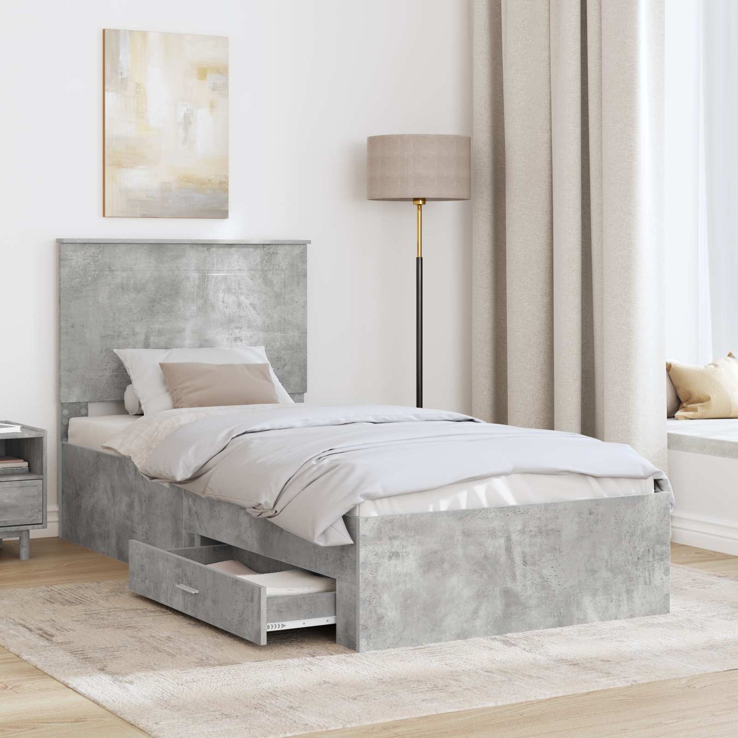 Bedframe Beton Grijs en Zilver 75 x 190 cm Bewerkt hout is nu te koop bij PeponiXL, paradijselijk wonen!