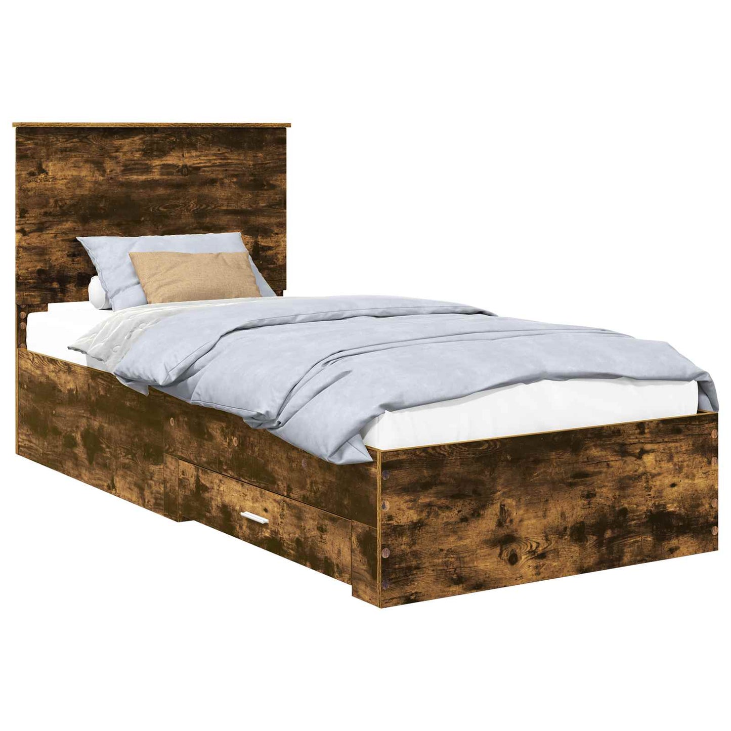 Bedframe Gerookt Eiken en Zilver 75 x 190 cm Bewerkt hout is nu te koop bij PeponiXL, paradijselijk wonen!