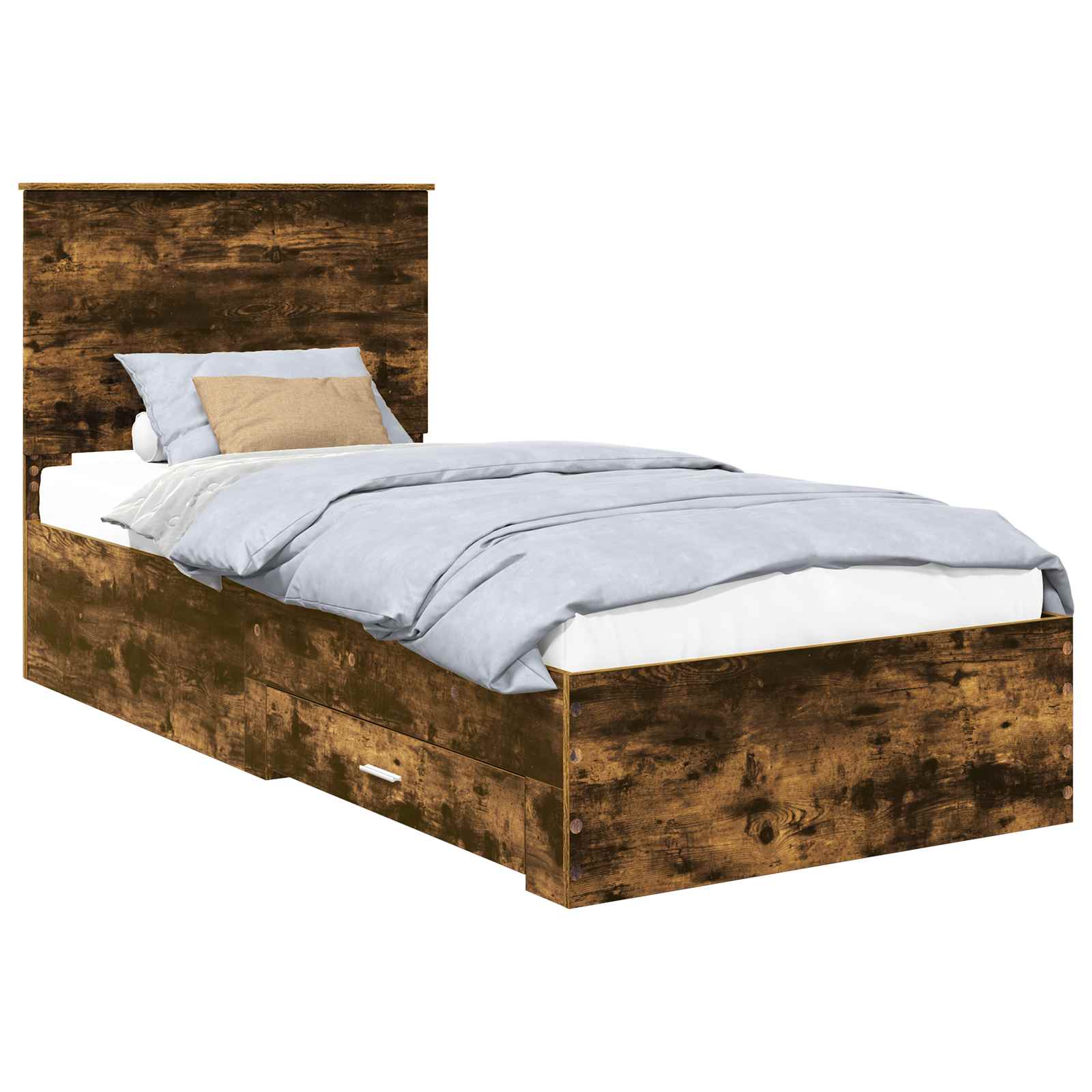 Bedframe Gerookt Eiken en Zilver 75 x 190 cm Bewerkt hout is nu te koop bij PeponiXL, paradijselijk wonen!