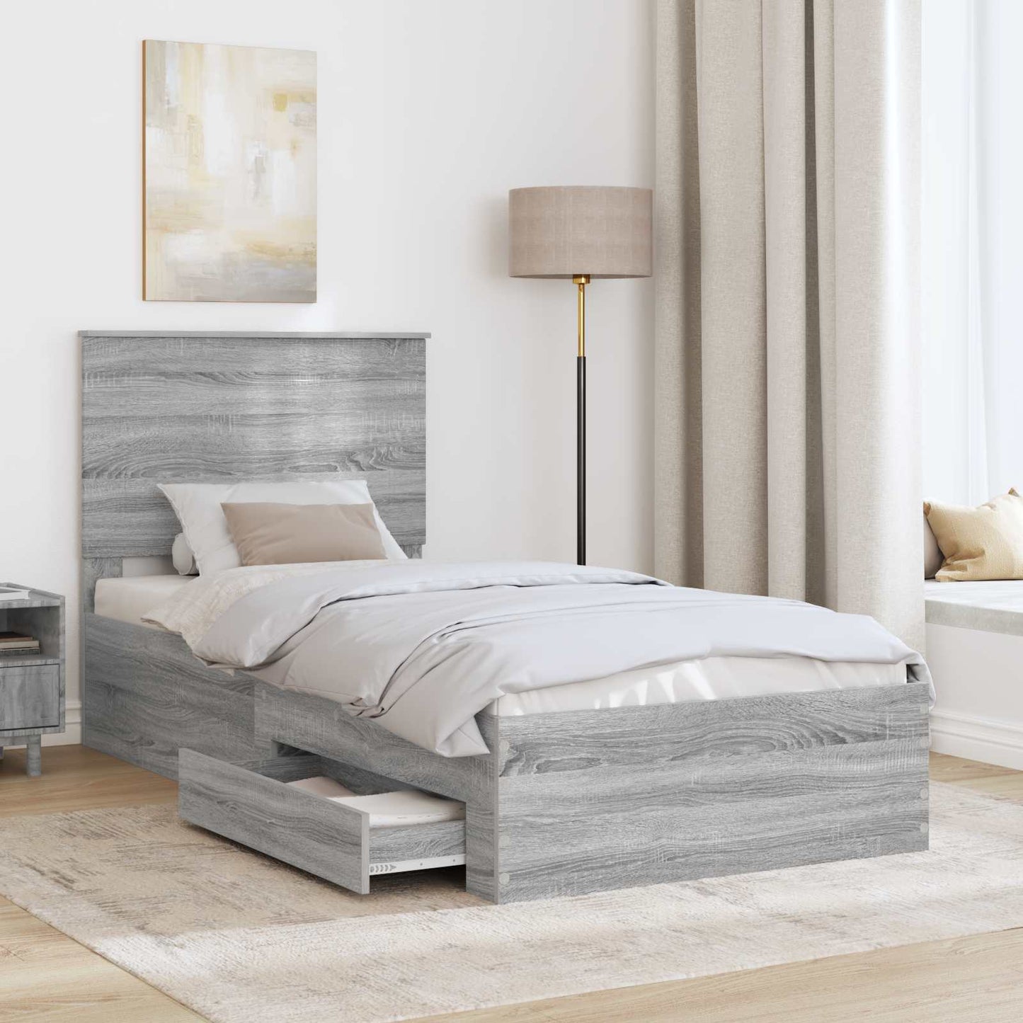 Bedframe Grijs Sonoma en Zilver 75 x 190 cm Bewerkt hout is nu te koop bij PeponiXL, paradijselijk wonen!