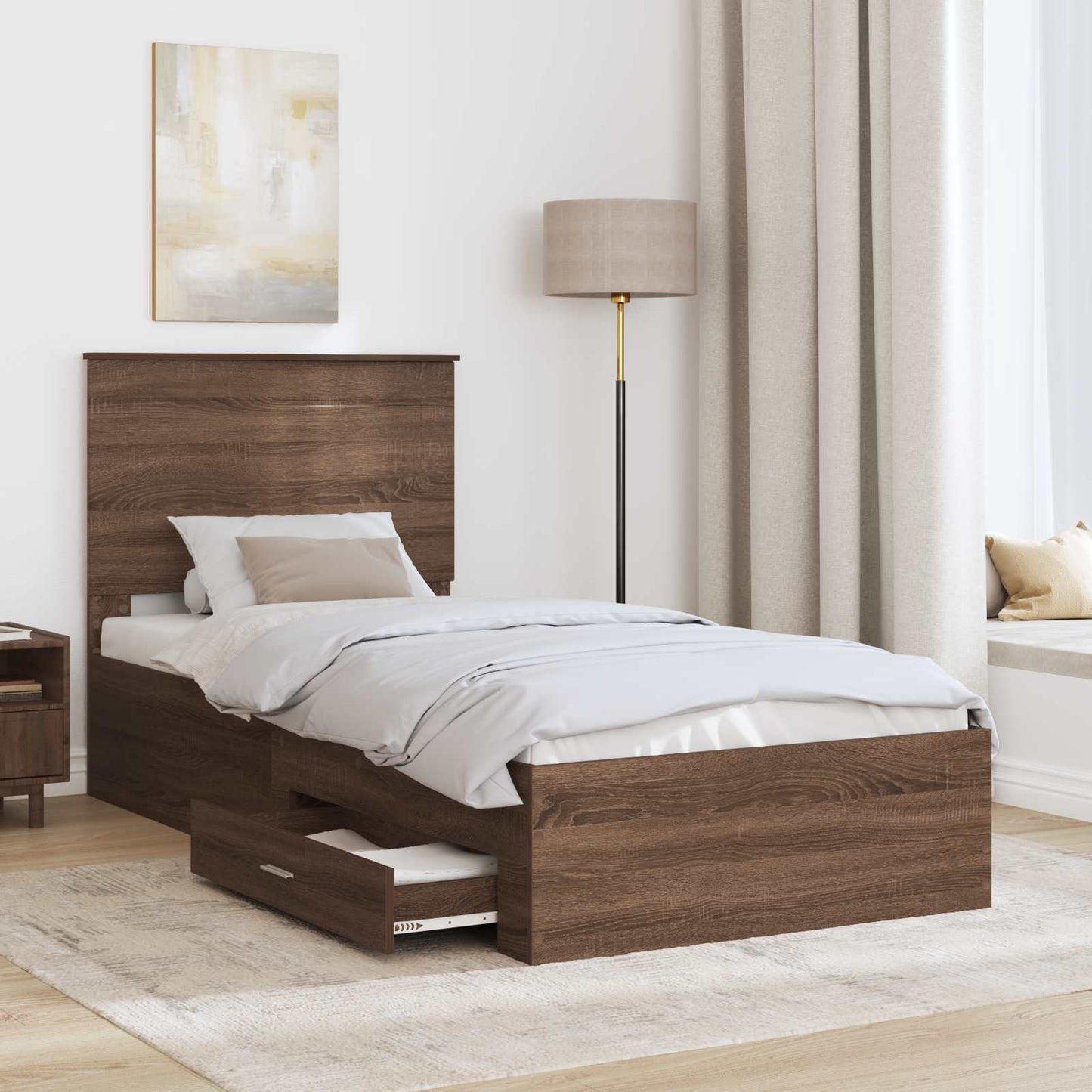 Bedframe Bruin Eiken en Zilver 75 x 190 cm Bewerkt hout is nu te koop bij PeponiXL, paradijselijk wonen!