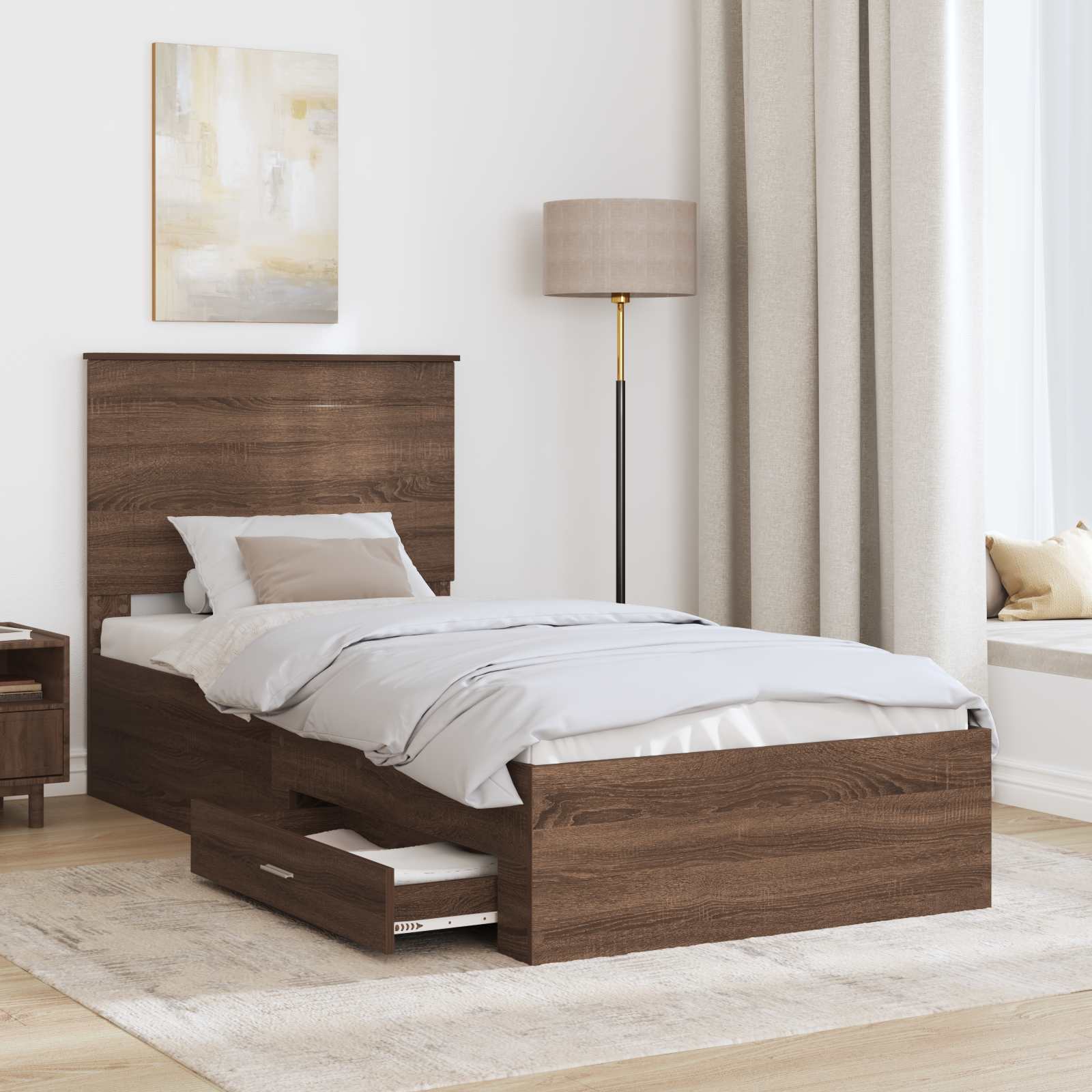 Bedframe Bruin Eiken en Zilver 75 x 190 cm Bewerkt hout is nu te koop bij PeponiXL, paradijselijk wonen!