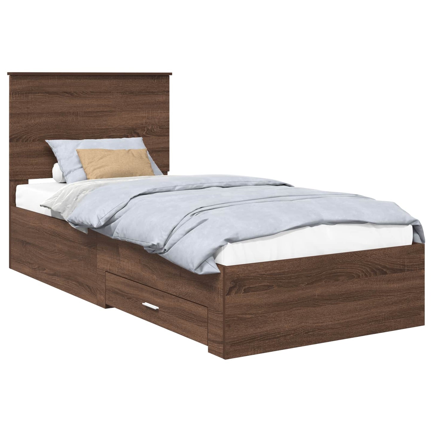 Bedframe Bruin Eiken en Zilver 75 x 190 cm Bewerkt hout is nu te koop bij PeponiXL, paradijselijk wonen!
