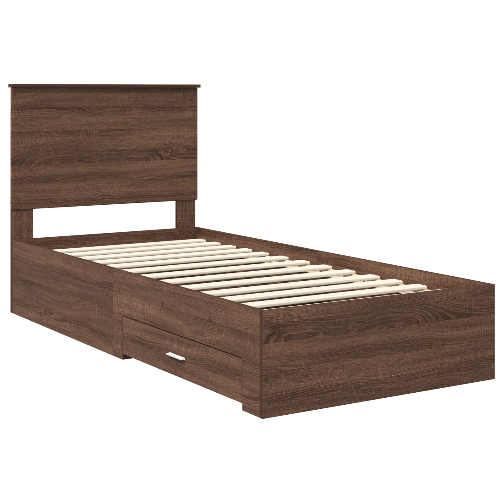 Bedframe Bruin Eiken en Zilver 75 x 190 cm Bewerkt hout is nu te koop bij PeponiXL, paradijselijk wonen!
