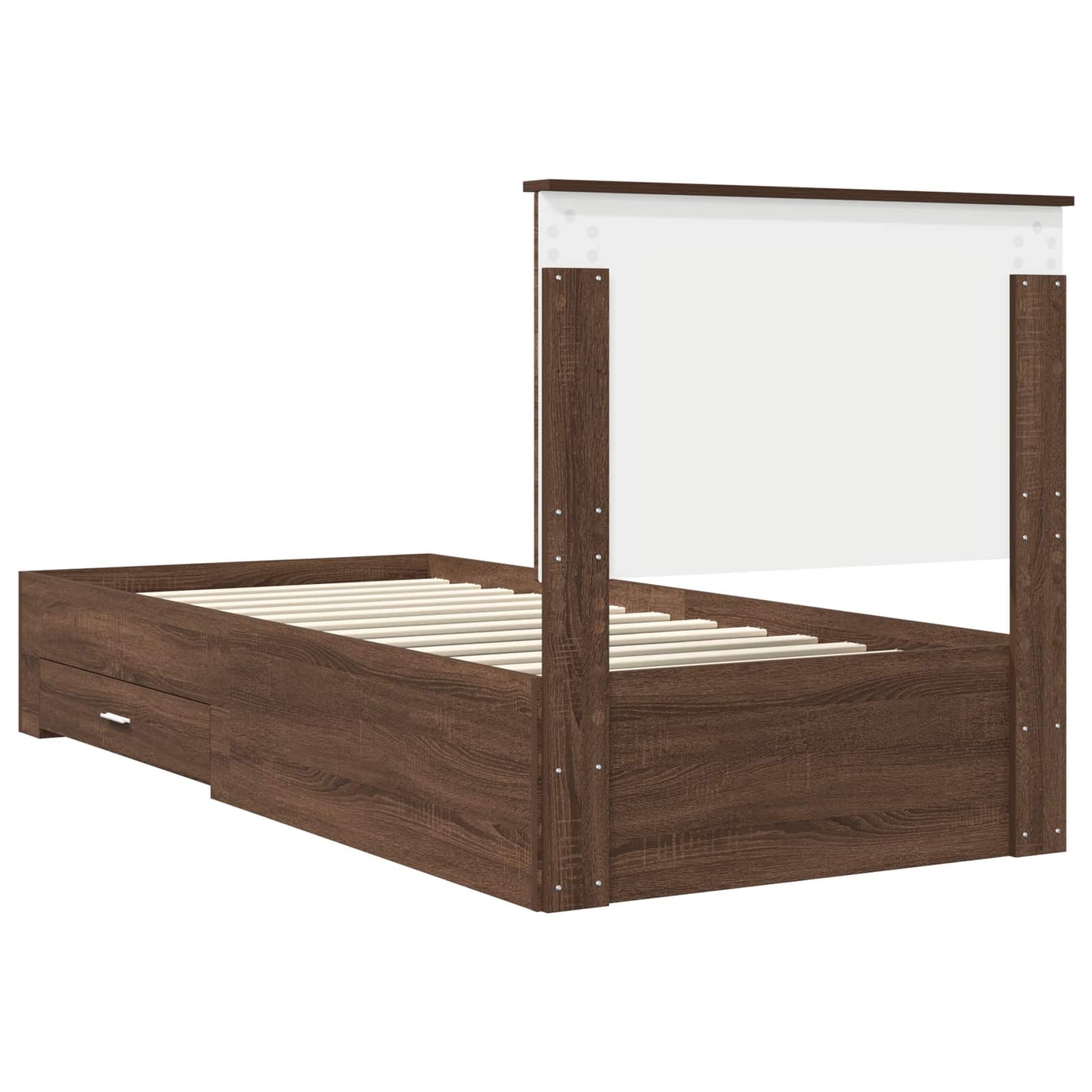 Bedframe Bruin Eiken en Zilver 75 x 190 cm Bewerkt hout is nu te koop bij PeponiXL, paradijselijk wonen!