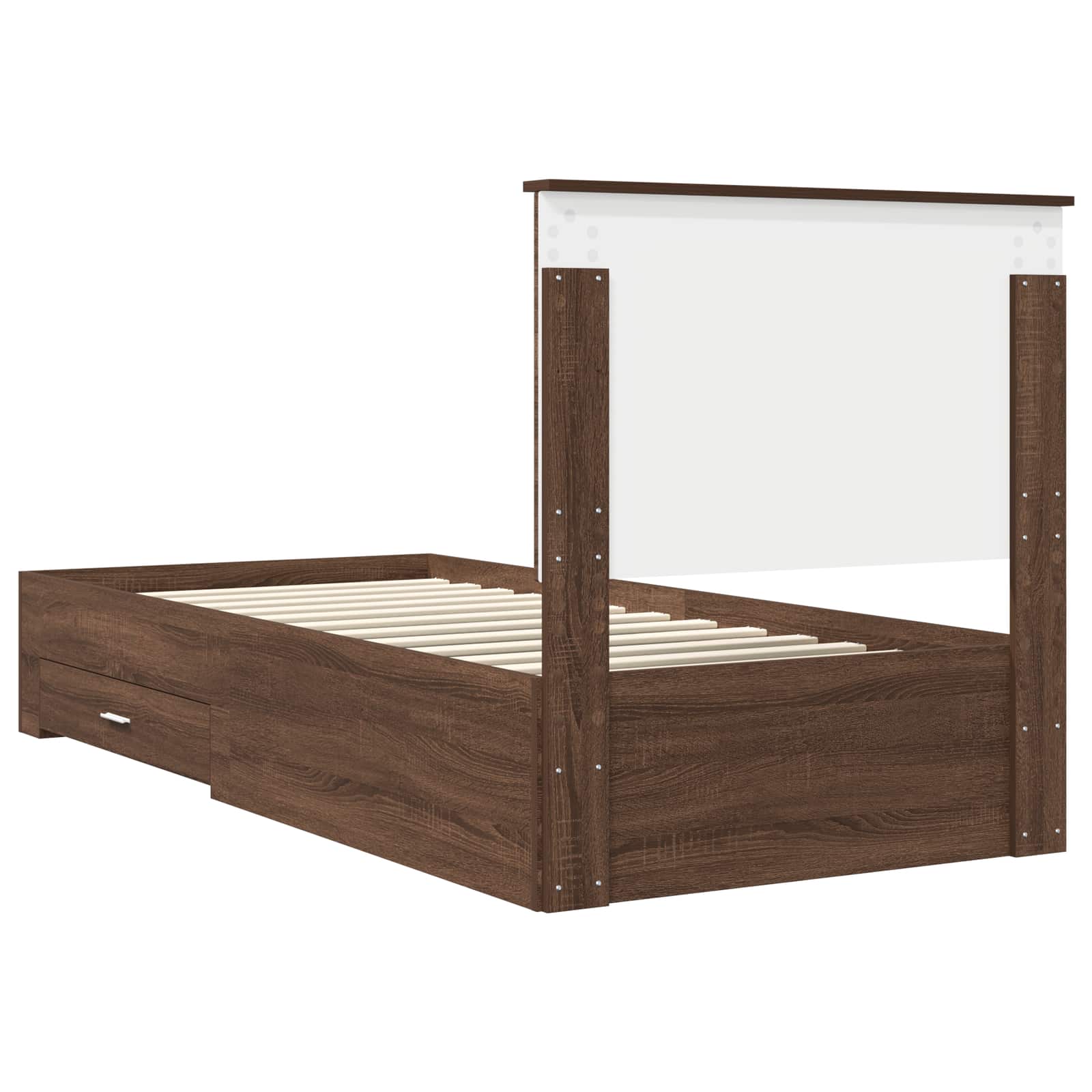 Bedframe Bruin Eiken en Zilver 75 x 190 cm Bewerkt hout is nu te koop bij PeponiXL, paradijselijk wonen!
