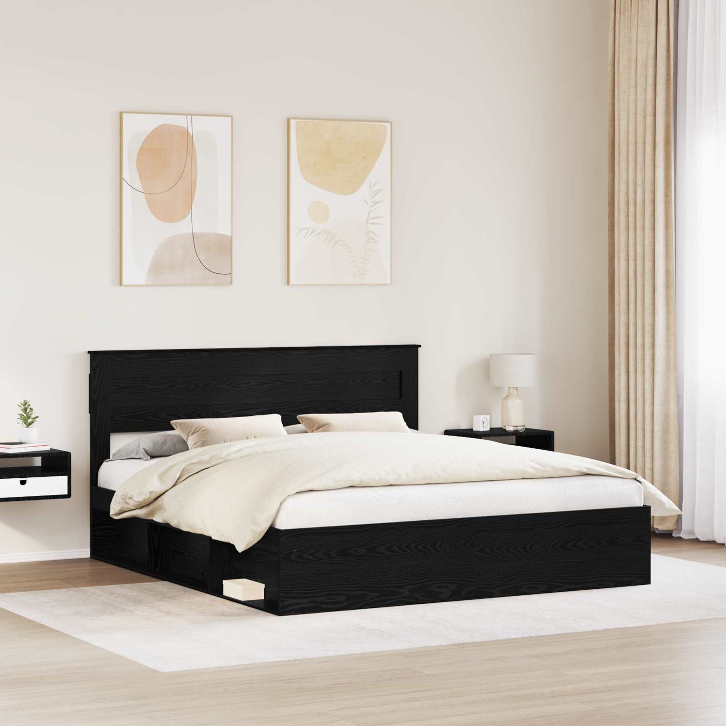 Bedframe met hoofdeinde Zwart 200 x 200 cm Massief grenenhout is nu te koop bij PeponiXL, paradijselijk wonen!