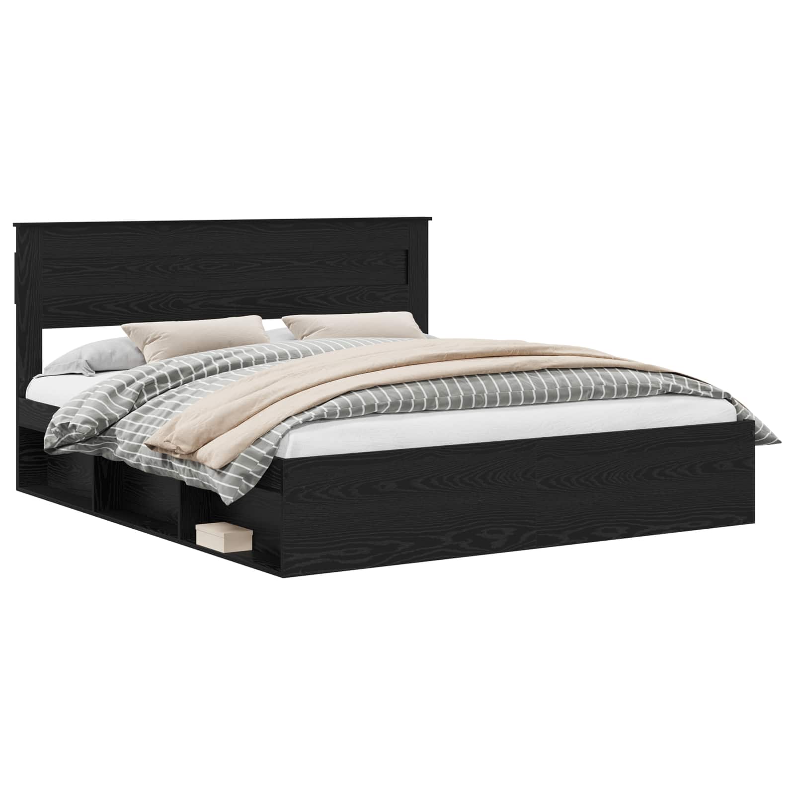 Bedframe met hoofdeinde Zwart 200 x 200 cm Massief grenenhout is nu te koop bij PeponiXL, paradijselijk wonen!
