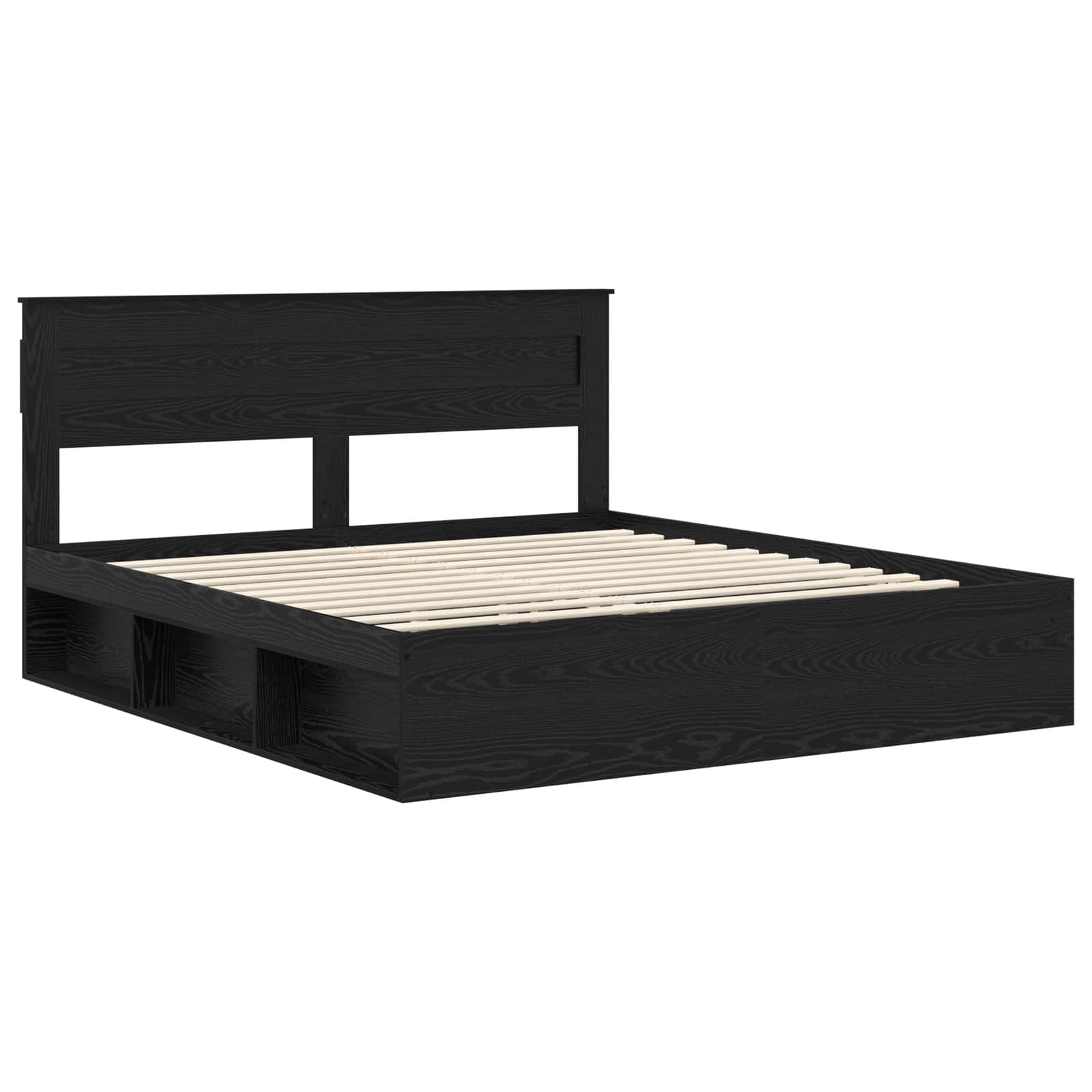 Bedframe met hoofdeinde Zwart 200 x 200 cm Massief grenenhout is nu te koop bij PeponiXL, paradijselijk wonen!