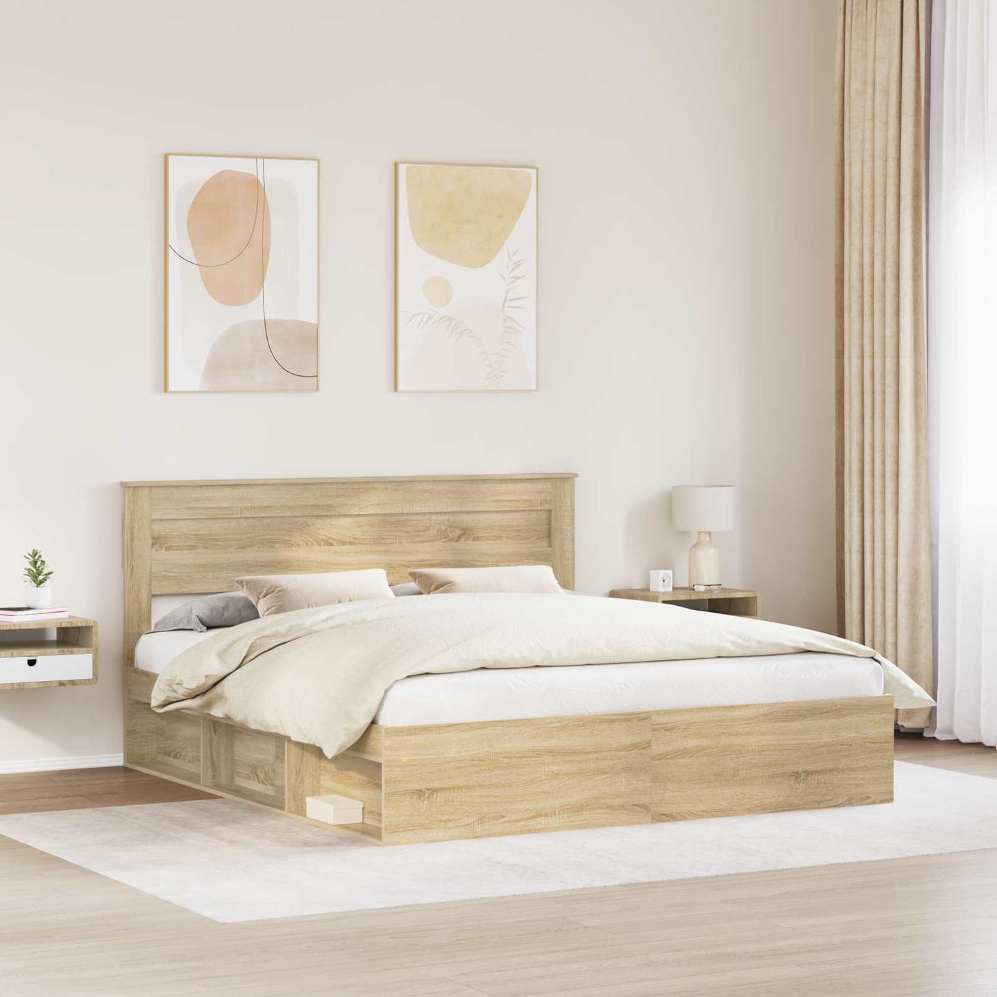 Bedframe met hoofdeinde Sonoma 200 x 200 cm Massief grenenhout is nu te koop bij PeponiXL, paradijselijk wonen!