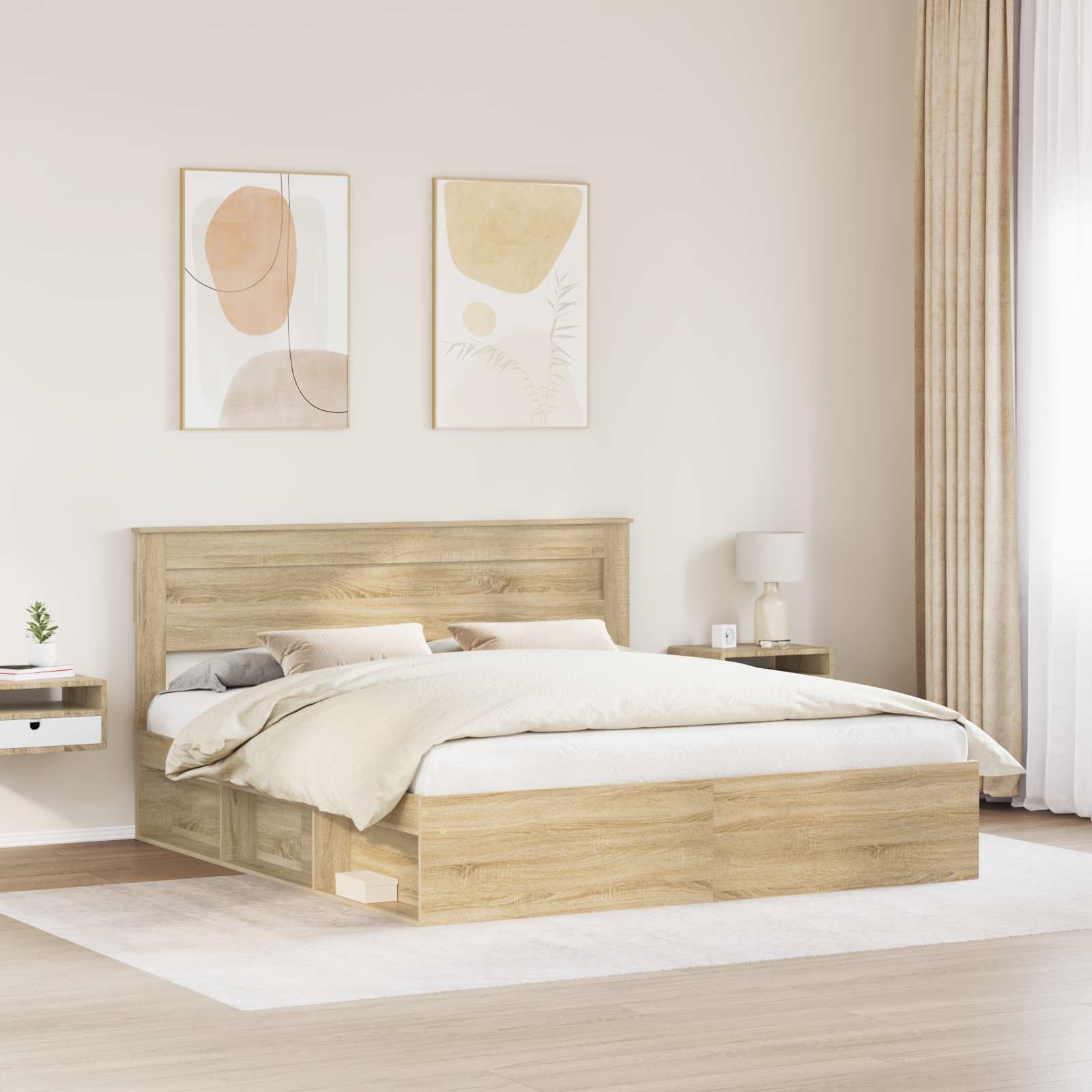 Bedframe met hoofdeinde Sonoma 200 x 200 cm Massief grenenhout is nu te koop bij PeponiXL, paradijselijk wonen!