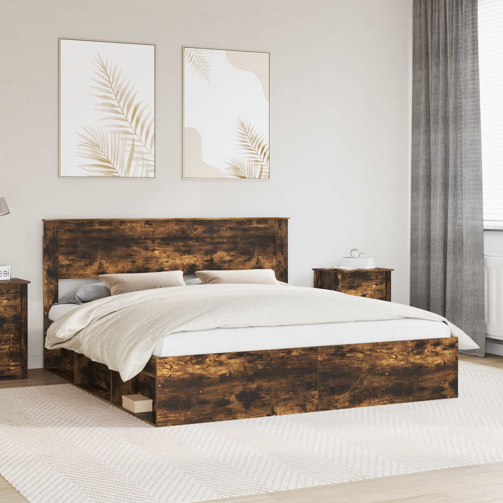 Bedframe Gerookt eiken 200 x 200 cm Massief grenenhout is nu te koop bij PeponiXL, paradijselijk wonen!