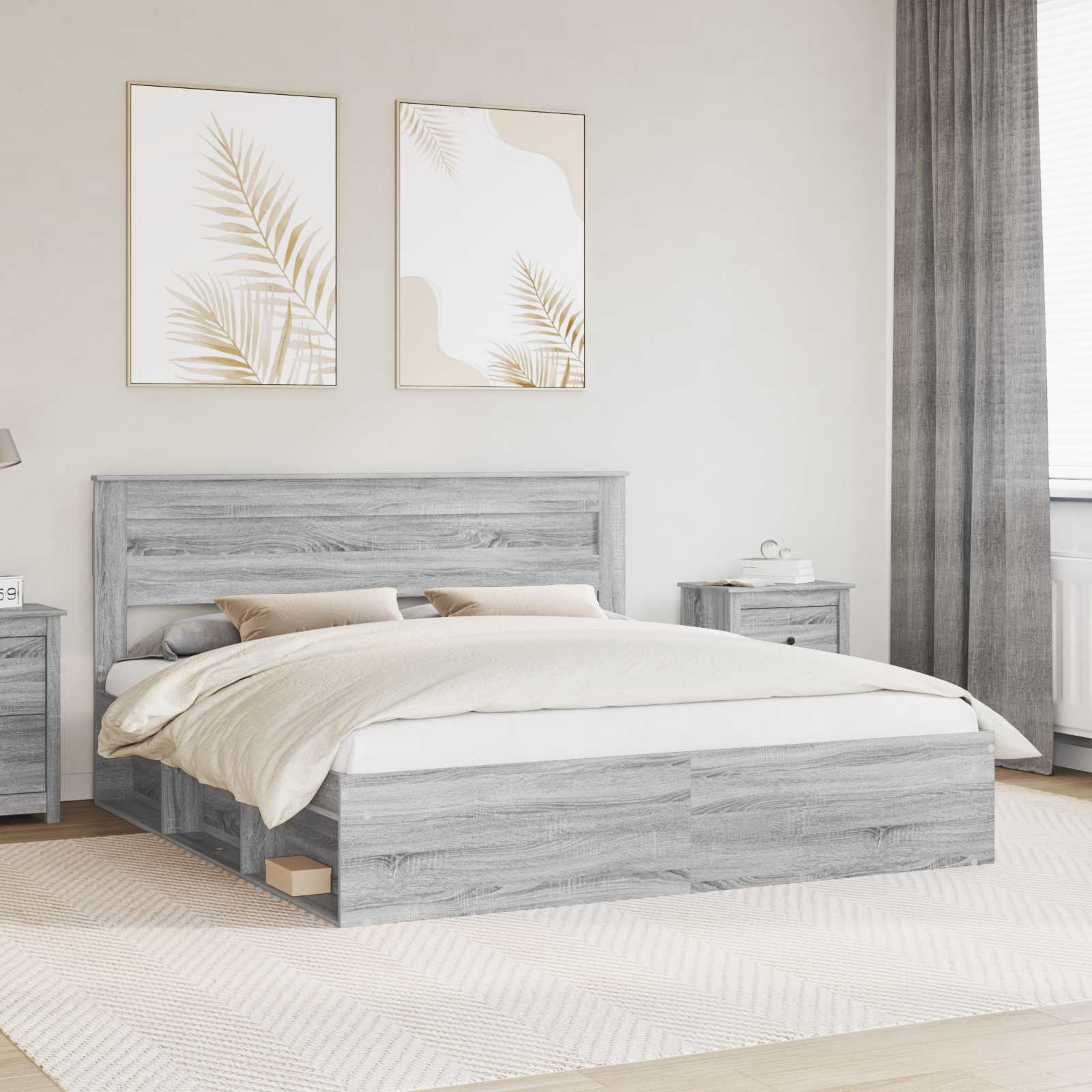Bedframe Grijs Sonoma 200 x 200 cm Massief grenenhout is nu te koop bij PeponiXL, paradijselijk wonen!