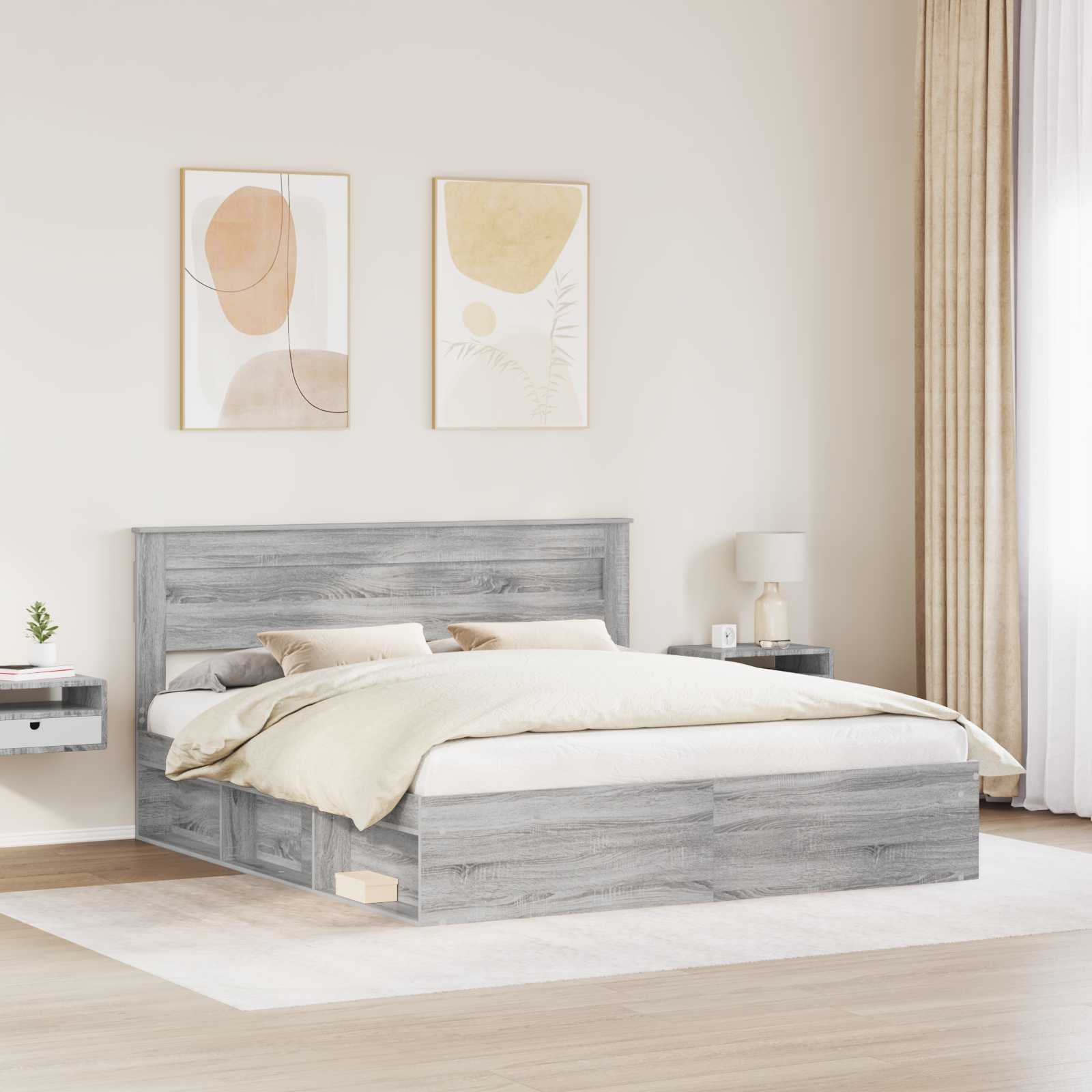 Bedframe Grijs Sonoma 200 x 200 cm Massief grenenhout is nu te koop bij PeponiXL, paradijselijk wonen!