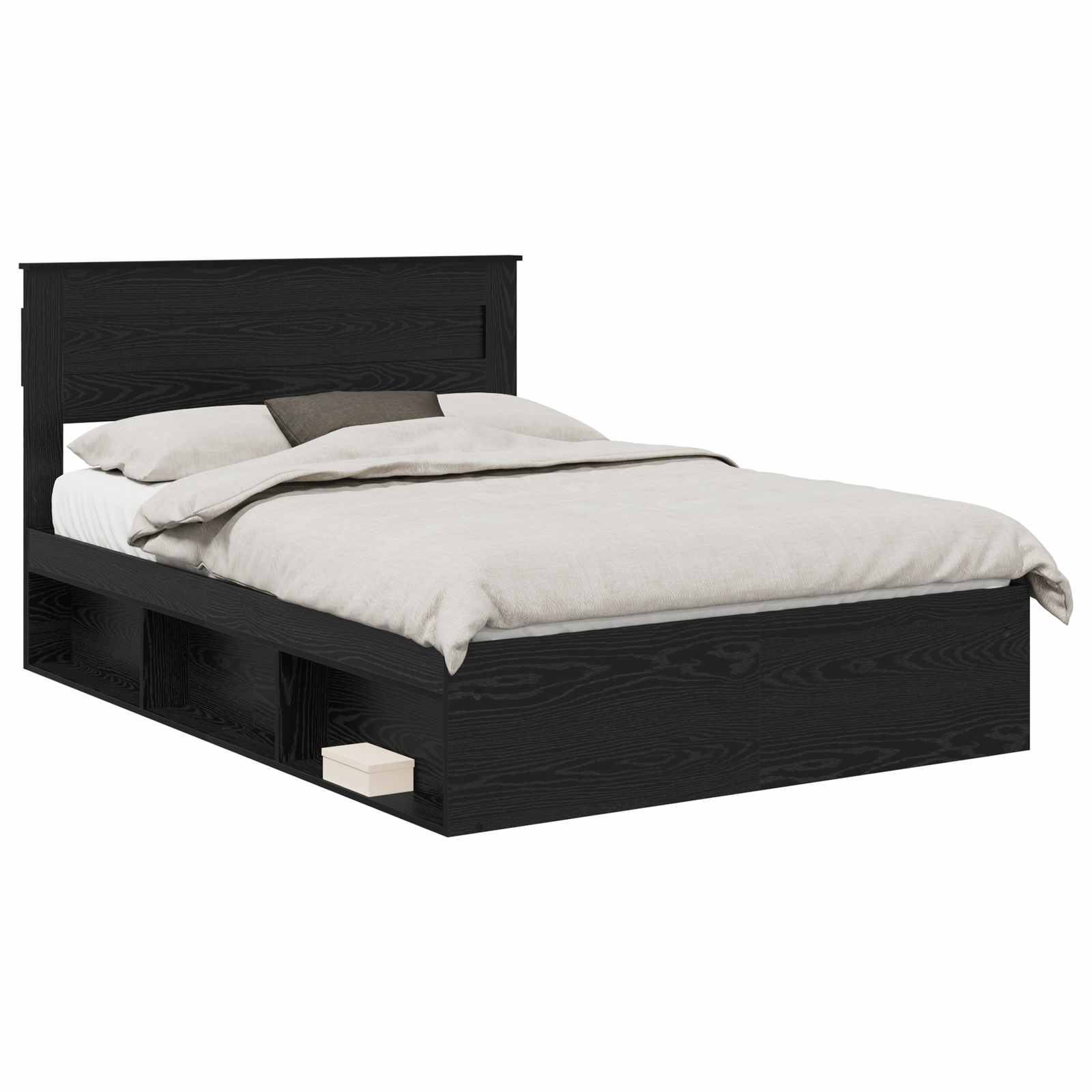 Bedframe met hoofdeinde Zwart 150 x 200 cm Massief grenenhout is nu te koop bij PeponiXL, paradijselijk wonen!